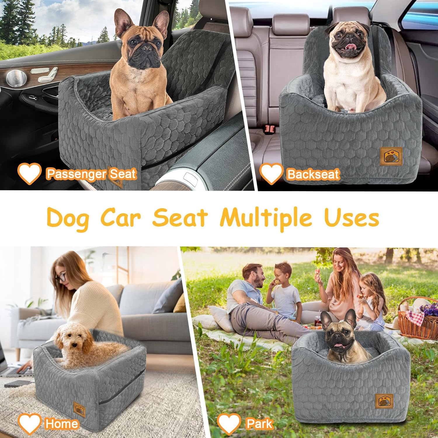 Dog Car Seat for Small/Medium Dogs, Memory Foam Dog Booster Seat, Travel Safety Per Car Seat with Washable Removable Cover, Storage Pockets for Dogs up to 35 lbs(Gray) - Pet Explorer