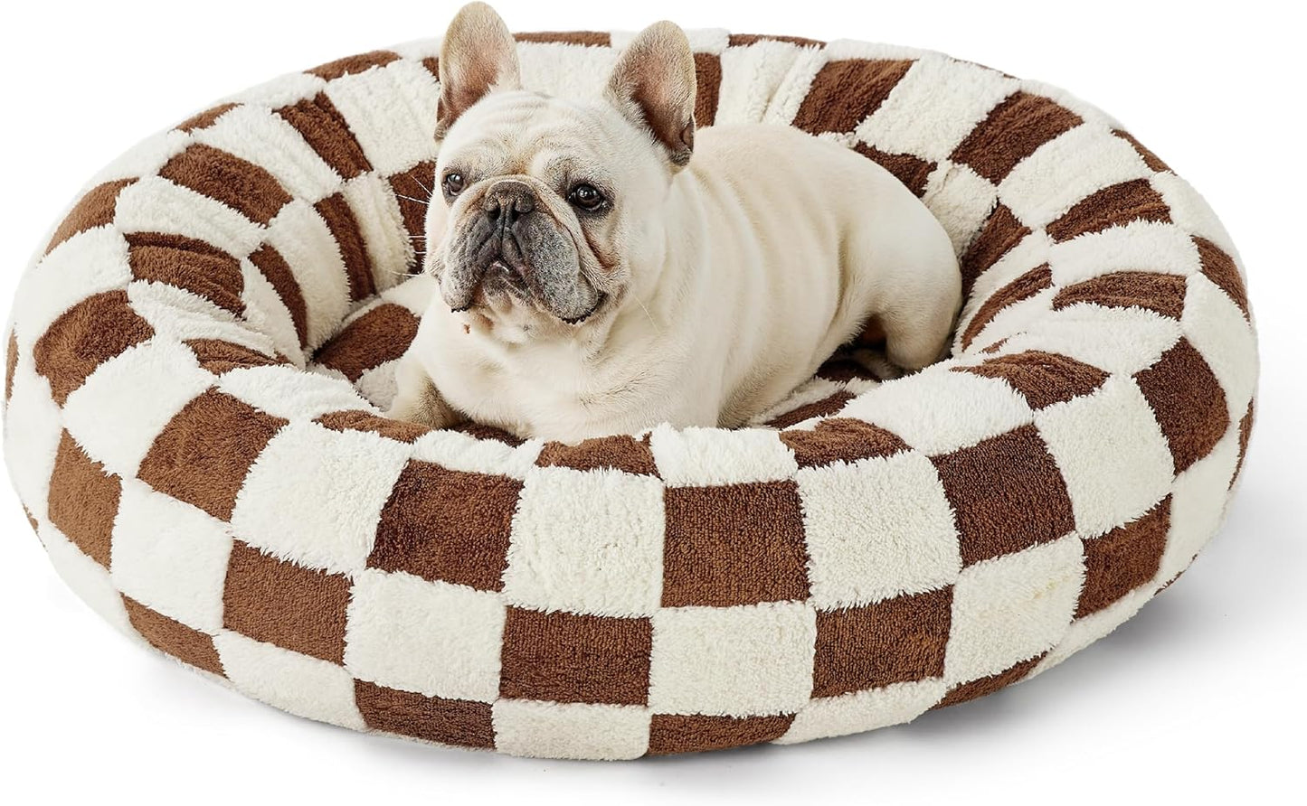 LE SURE Donut Medium Dog Bed - Round Cat Beds for Indoor Anti-Anxiety Calming Pet Beds, Washable Cute Modern Beds with Teddy Sherpa Plush & Anti Slip Bottom, 30 Inch, Brwon - Pet Explorer