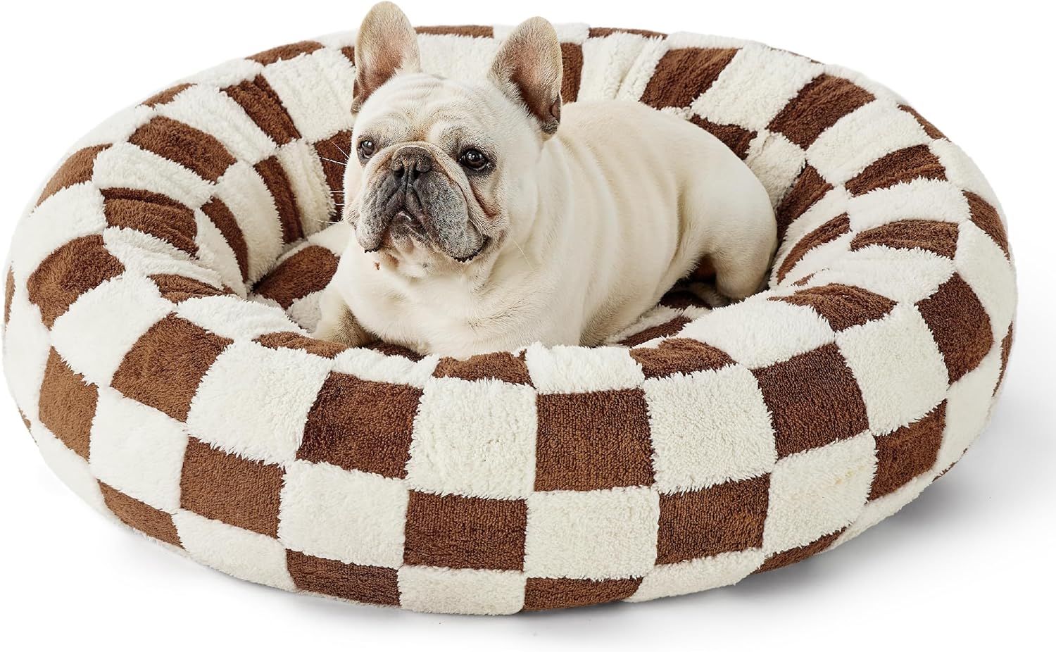 LE SURE Donut Medium Dog Bed - Round Cat Beds for Indoor Anti-Anxiety Calming Pet Beds, Washable Cute Modern Beds with Teddy Sherpa Plush & Anti Slip Bottom, 30 Inch, Brwon - Pet Explorer