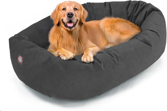 Majestic Pet 40 Inch Suede Shredded Memory Foam Mix Calming Large Dog Bed Washable 40 x 29 x 9 (Inch) - Cozy Soft Round Donut Dog Bed with Spine for Head Support - Pet Bed Gray - Pet Explorer
