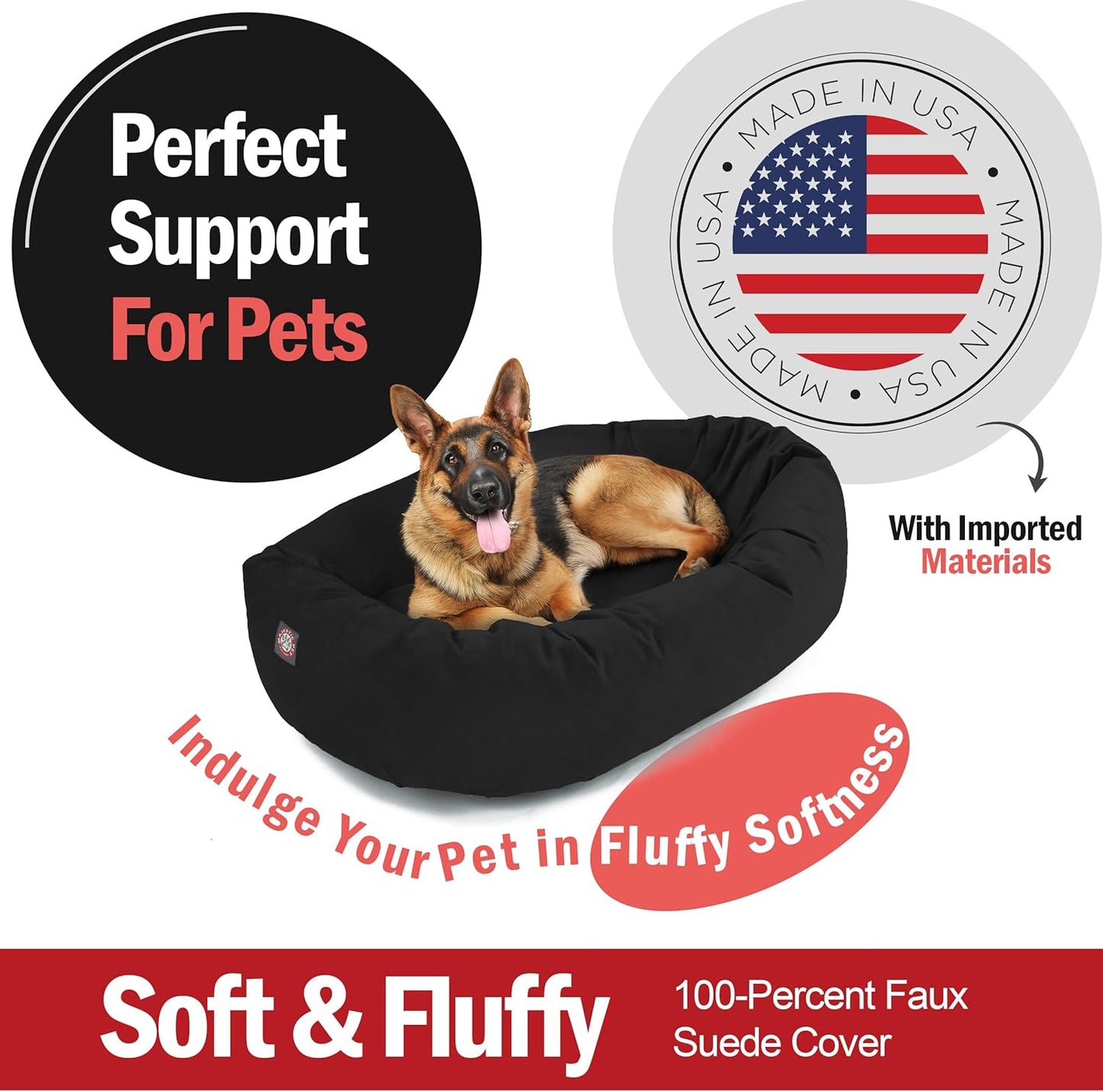 Majestic Pet 52 Inch Suede Shredded Memory Foam Mix Calming Extra Large Dog Bed Washable 52 x 35 x 11 (Inch) - Cozy Soft Round Donut Dog Bed with Spine for Head Support - Pet Bed Black - Pet Explorer
