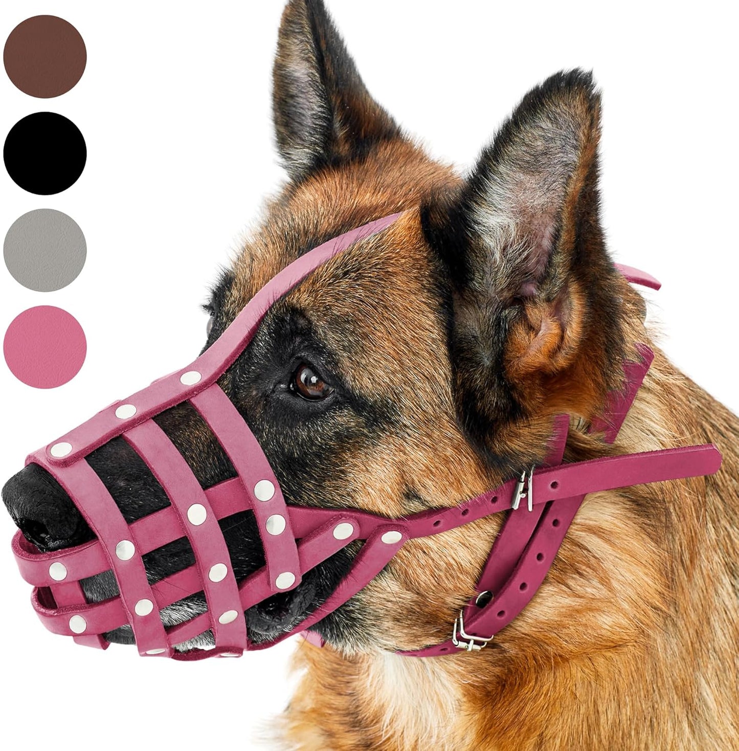 CollarDirect Dog Muzzle German Shepherd Dalmatian Doberman Setter Leather Basket Medium Large Breeds (Pink, Large) - Pet Explorer