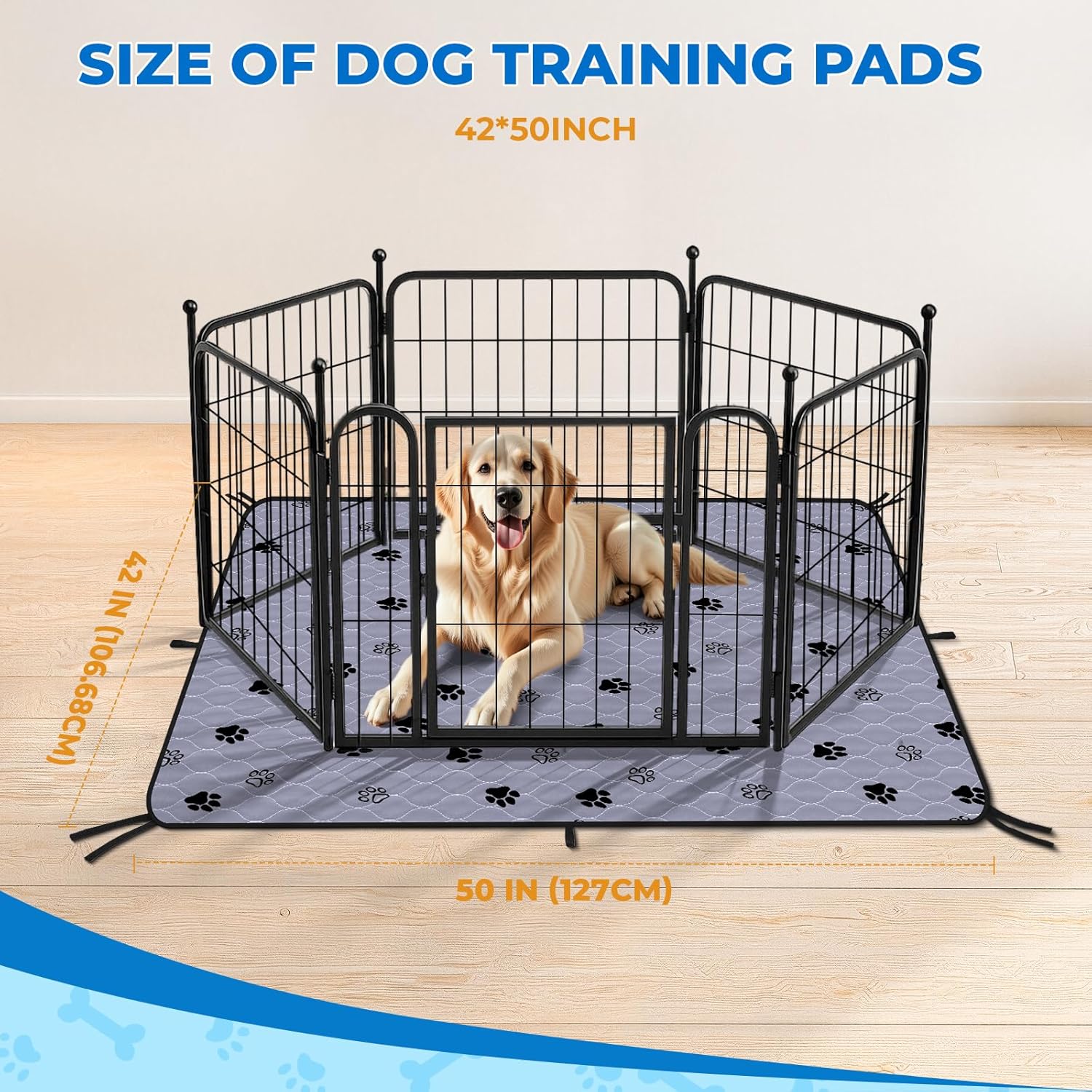 Fostanfly Non-Slip Washable Pee Pads for Dogs, 2 Pack Large 42"x50" Ultra-Absorbent Leak-Proof Reusable Potty Training Pads of Add 8 Lanyards for Dogs, Puppy and Cats - Pet Explorer
