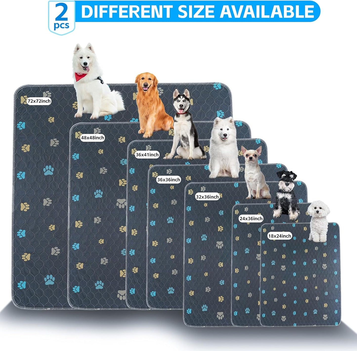 Aitmexcn Washable Puppy Dog Pee Pad, 2PCS 100% Waterproof Whelping Training Mat for Puppy/Senior Dog, Fast Drying Reusable Puppy Pads for Indoor, Outdoor and Car Travel- 18'' x 24'' - Pet Explorer
