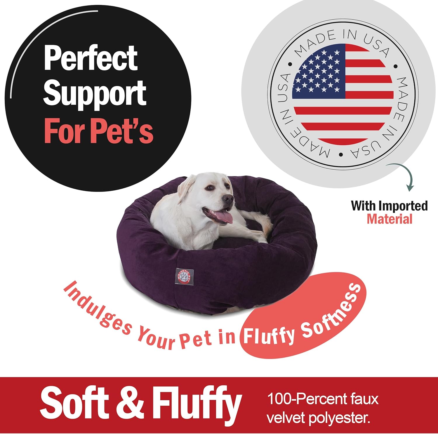 Majestic Pet 40 Inch Micro Velvet Calming Dog Bed Washable 40x29x9 (inch) – Cozy Soft Round Donut Dog Bed with Spine for Head Support - Pet Bed Large – Aubergine - Pet Explorer