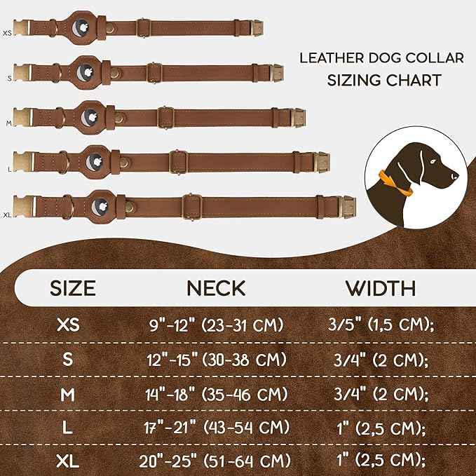 AirTag Dog Collar - Genuine Leather Dog Collar with Apple AirTag Holder and Metal Buckle - Smart GPS Tracking Pet Collars (Tawny, XL, 20"-25" Neck Fit)