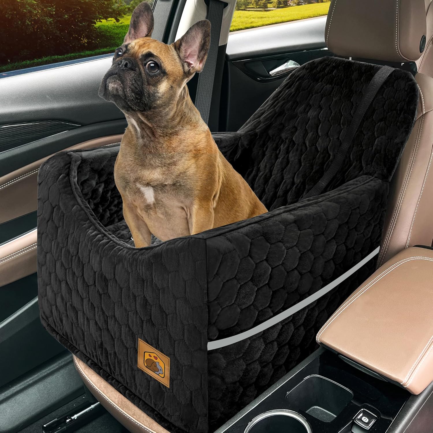 Dog Car Seat for Small/Medium Dogs, Memory Foam Dog Booster Seat, Travel Safety with Washable Removable Cover, Storage Pockets for Dogs up to 35 lbs(Black) - Pet Explorer