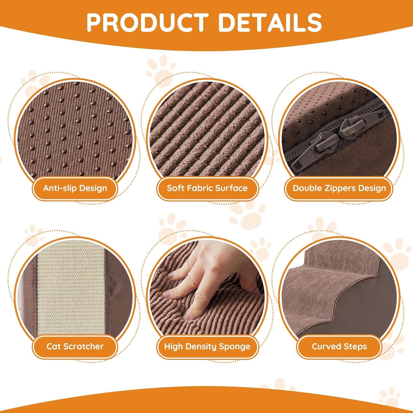 Dogs Steps for Bed, Dog Stairs for Small Dogs, 4-Step Dog Ramp for Bed, Couch, Sofa, and Chairs, Non-Slip Bottom Design, Cat Scratching, High Density Foam Portable Pet Step, Indoor, Coffee - Pet Explorer