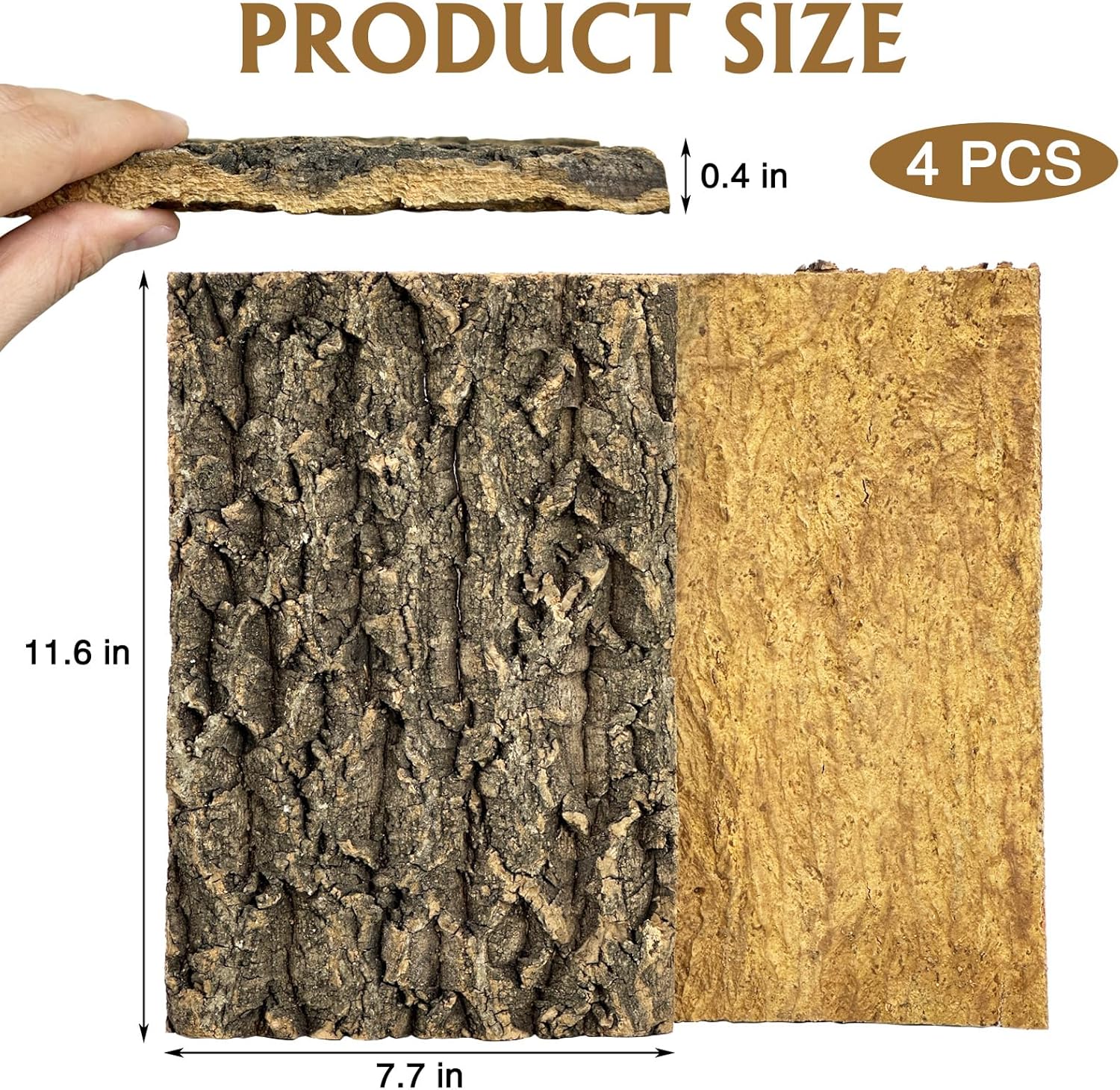 Fhiny 4 PCS Cork Bark Background, 11.6" x 7.7" Natural Cork Bark for Reptiles Bearded Dragon Climbing Backdrop Terrarium Habitat Wall Decor Accessories for Turtle Gecko Lizard Snake Spider Frog - Pet Explorer