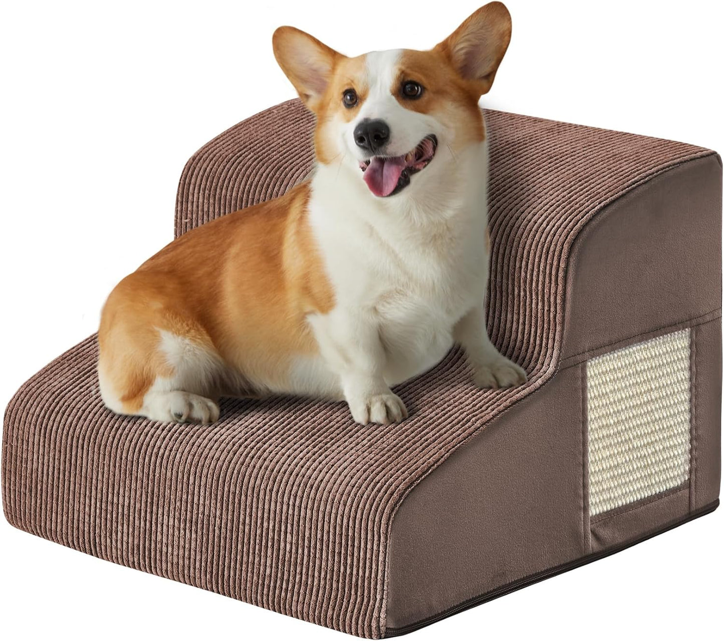 Dogs Steps for Bed, Dog Stairs for Small Dogs, 2-Step Dog Ramp for Bed, Couch, Sofa, and Chairs, Non-Slip Bottom Design, Cat Scratching, High Density Foam Portable Pet Step, Indoor, Coffee - Pet Explorer