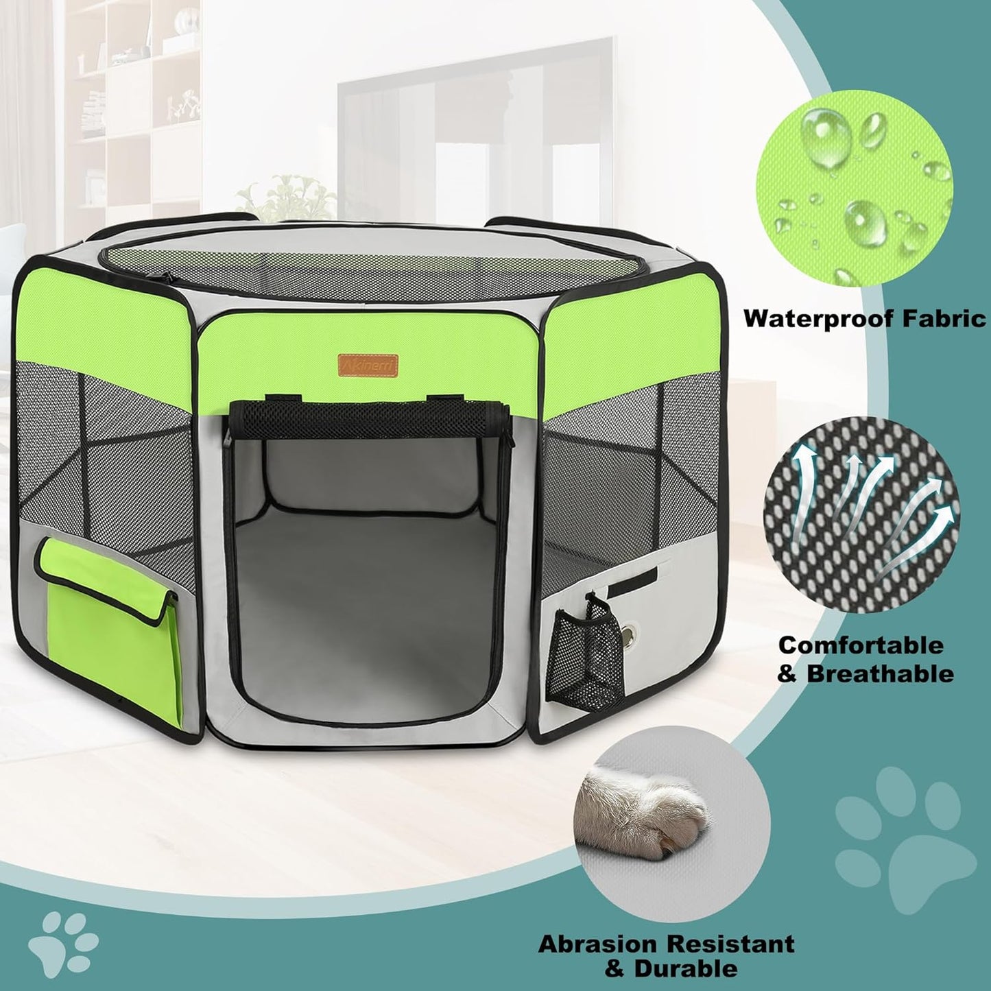 Dog Playpen, Portable Pet Play Pen for Cat, Puppies, Rabbits, Chickens, Foldable Large-Capacity Pet Tent for Indoor/Outdoor Travel Camping Green - Pet Explorer