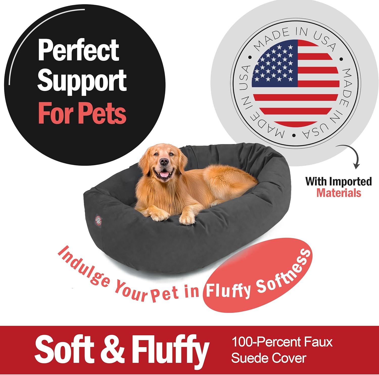 Majestic Pet 40 Inch Suede Calming Dog Bed Washable 40x29x9 (Inch) – Cozy Soft Round Donut Dog Bed with Spine Support for Dogs to Rest Their Head - Pet Bed Large – Gray (2025) - Pet Explorer