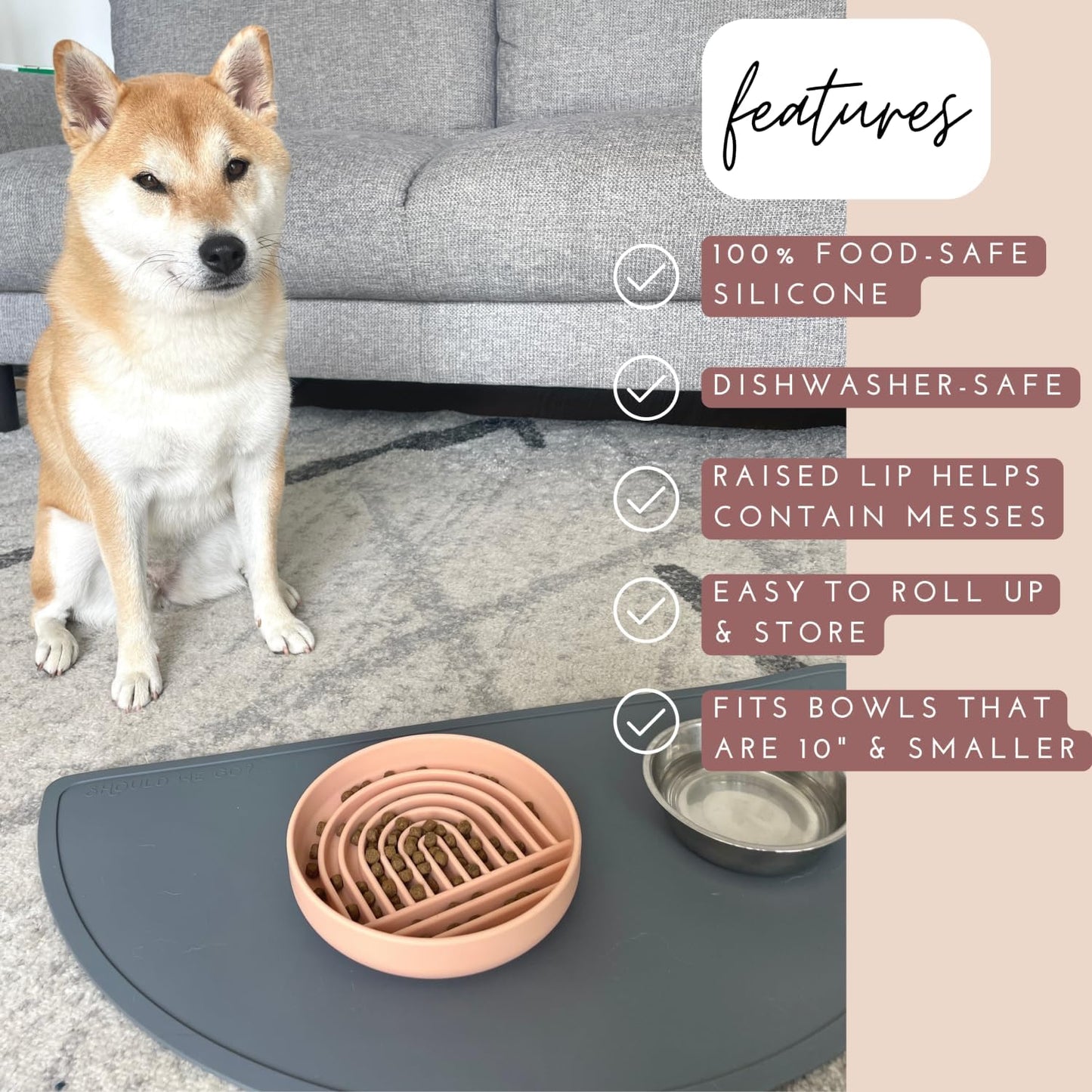 Waterproof Silicone Pet Food Mat - Non-Slip, Spill-Proof Feeding Mats for Floors, Raised Edge Design, Easy-to-Clean, Rubber Mat for Dog & Cat Bowls, 28" Across x 14" Deep, Large-Honey - Pet Explorer