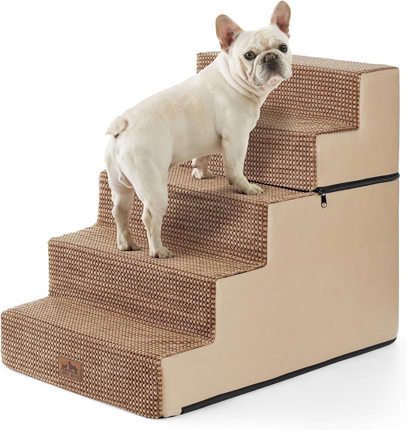 Dog Stairs for Small Dogs, 5 Tier Removable Wider Pet Stairs for Couch and Bed, 23.6" H Non-Slip Dog Steps for Puppies and Old Cats with Support Board, 29.5x19.7x23.6 inch, Light Brown - Pet Explorer