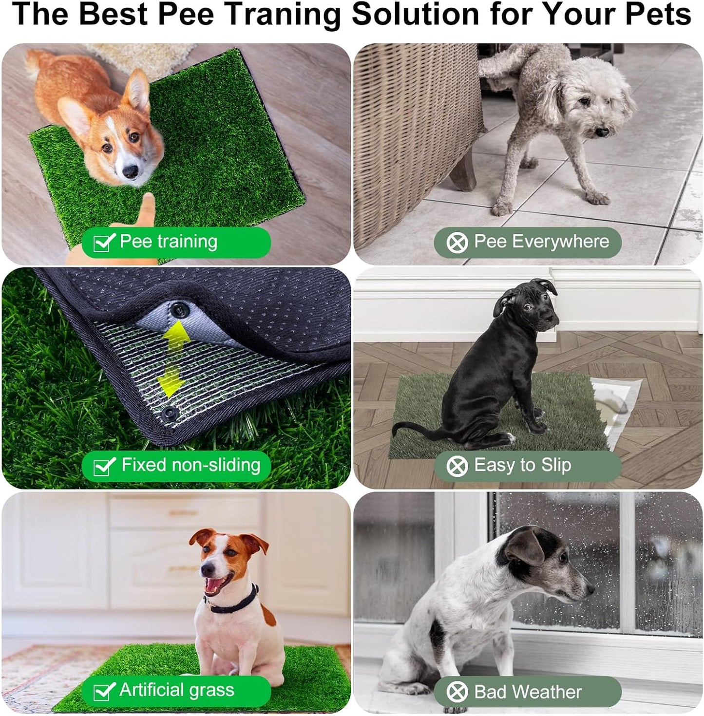 Pee Pads for Dogs with Fake Grass, 27" x 21" Indoor Artificial Grass for Dogs Potty, Lawn Pee Pads for Doggie Washable, Reusable and Lawn for Replacement, Puppy Training Litter Box for Outdoor Patio - Pet Explorer