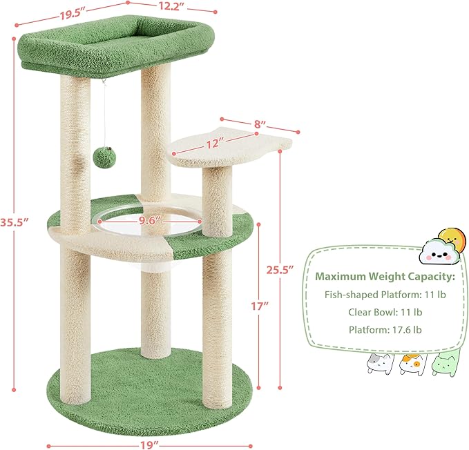 Yaheetech Cat Tree, 35.5in Cat Tower for Indoor Cats, Cat House with Scratching Posts & Padded Perch & Space Capsule, Cute Kitten Tree, Pet Furniture for Kittens, Army Green/Beige