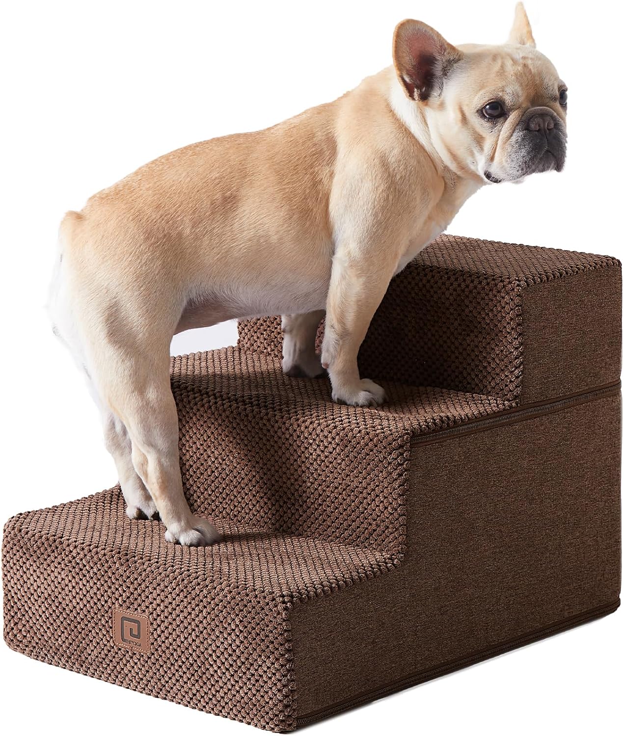 EHEYCIGA Dog Stairs for Small Dogs 13.5" H, 3-Step Dog Steps for Couch Sofa and Chair, Pet Steps for Medium Cats, Non-Slip Balanced Pet Ramp Indoor, Brown - Pet Explorer