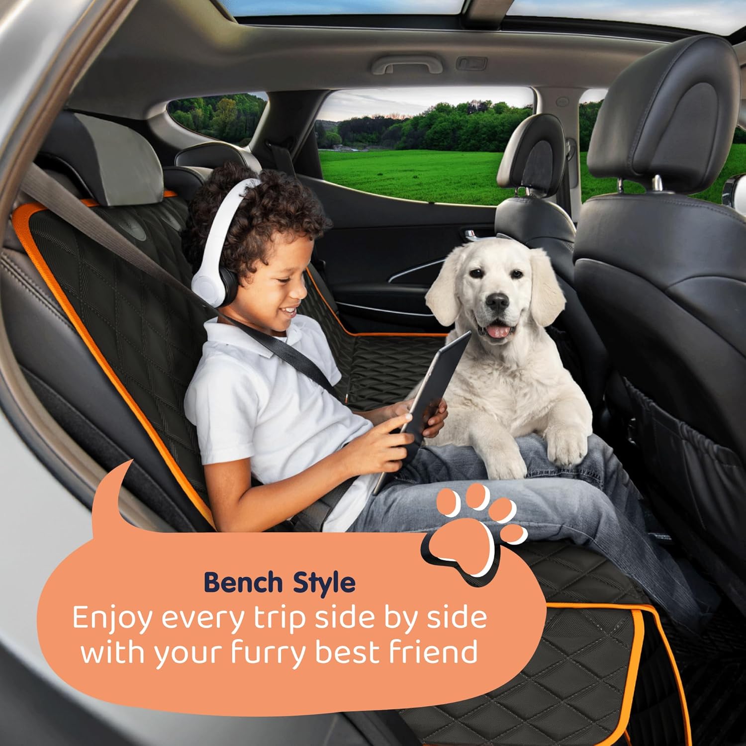 XL Dog Car Seat Cover for Back Seat, Waterproof Hammock for Car, SUV & Truck, Non-Slip Backseat Cover for Dogs, Heavy-Duty Dog Hammock Style Seat Protector Pets, Easy to Install & Clean - Pet Explorer