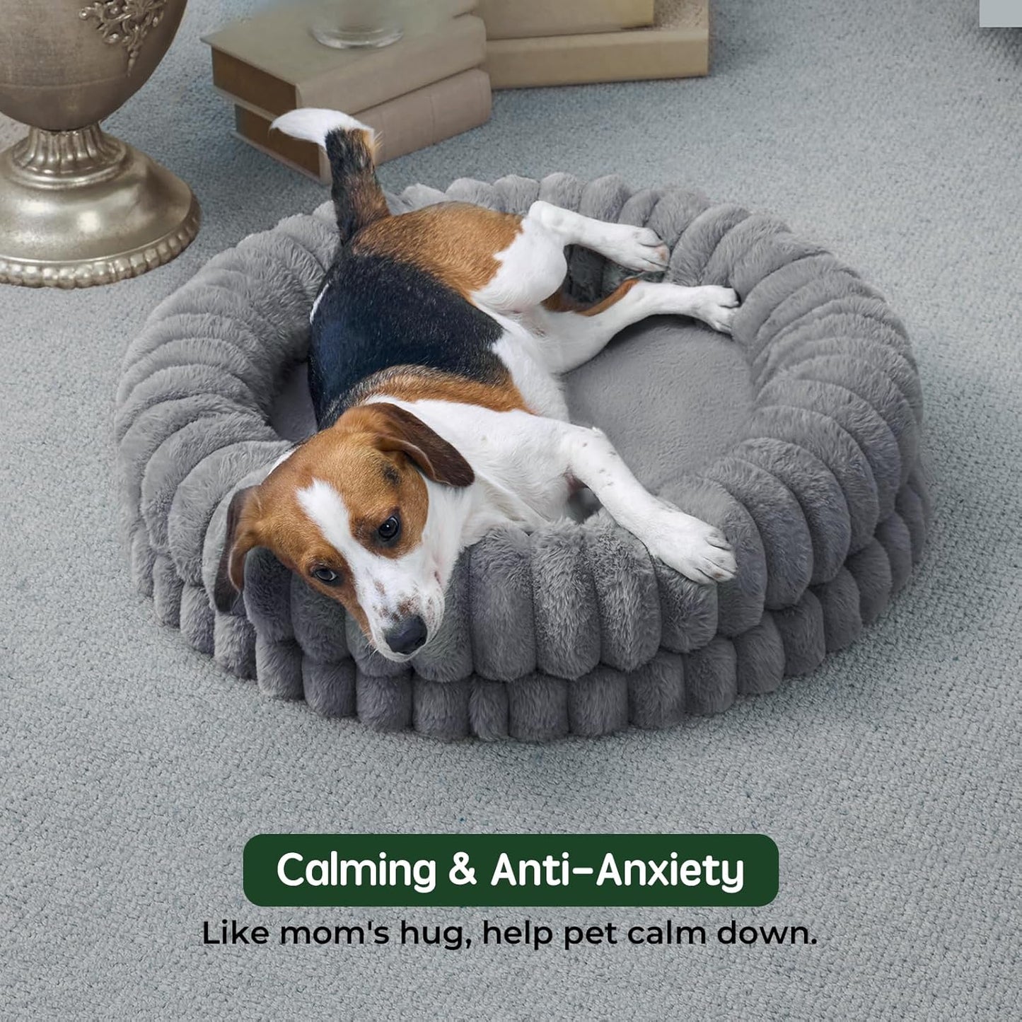BALANCE Luxury Donut Dog Bed, 30 Inches Round Dog Bed Medium Size Dogs Washable, Orthopedic Calming Dogs Bed for Pets with Anti-Slip Bottom, Gray - Pet Explorer