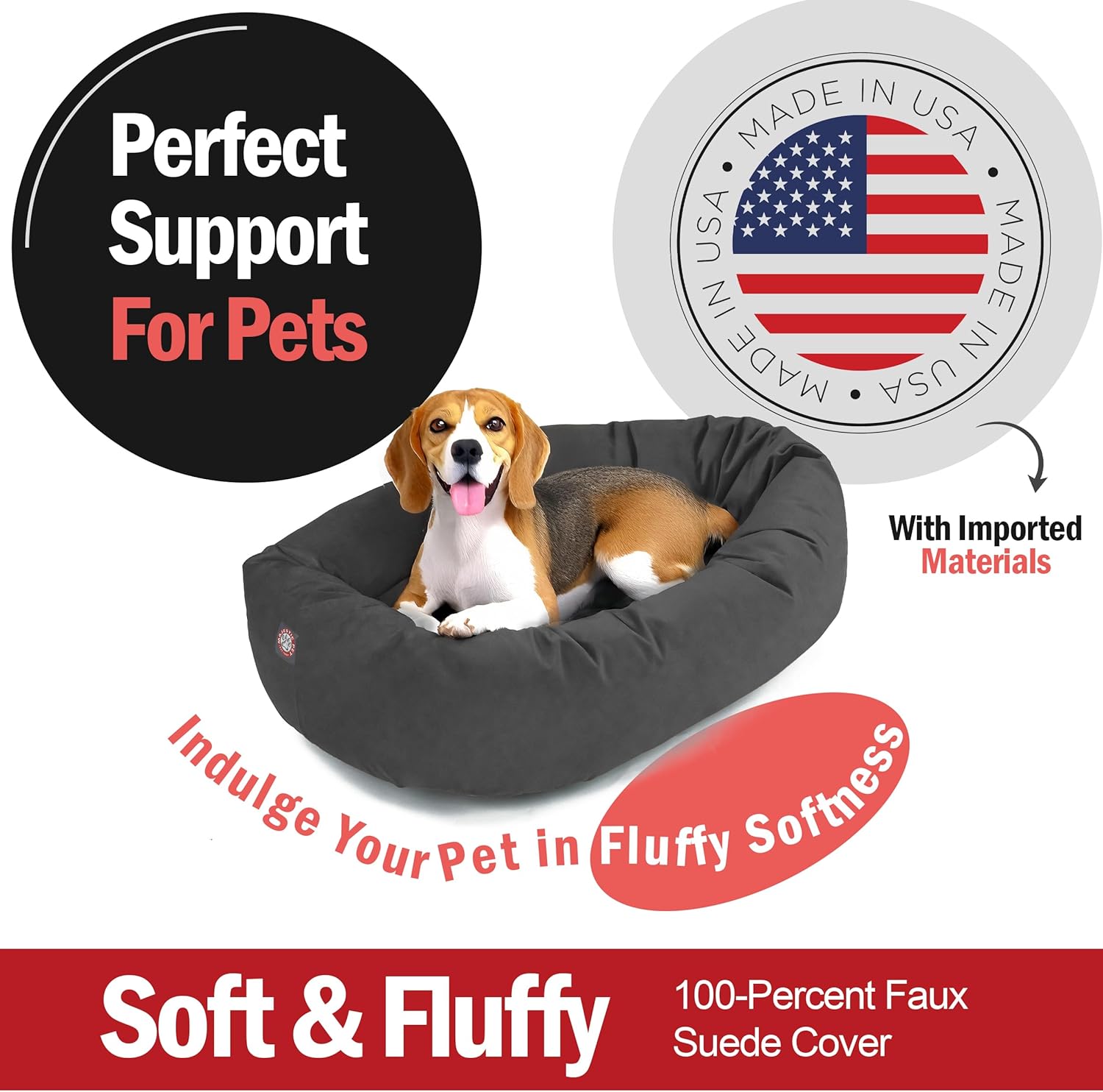 Majestic Pet 32 Inch Suede Shredded Memory Foam Mix Calming Medium Dog Bed Washable 32 x 23 x 7 (Inch) - Cozy Soft Round Donut Dog Bed with Spine for Head Support - Pet Bed Gray - Pet Explorer