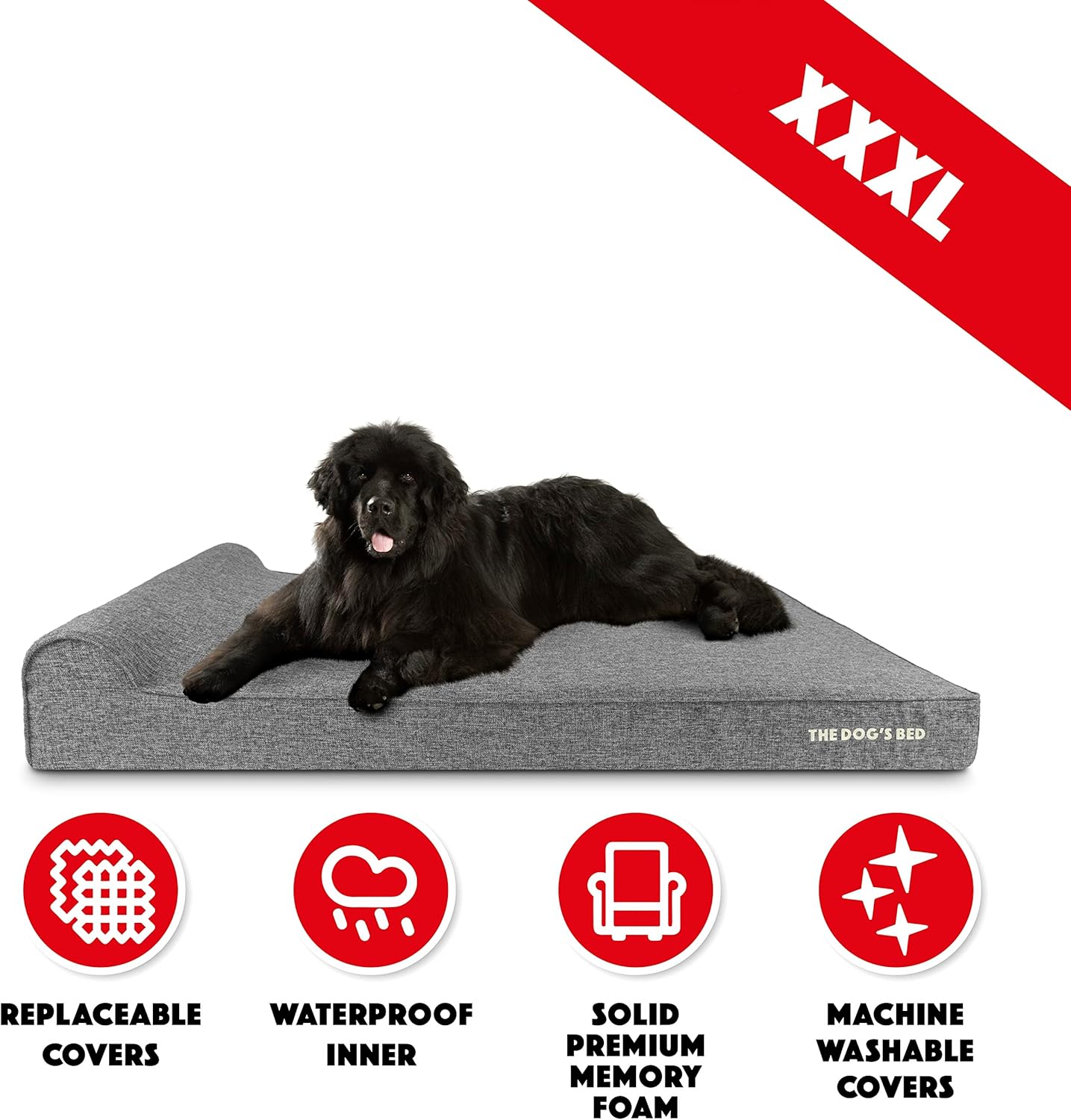 The Dog’s Bed Orthopedic Headrest Dog Bed XXXL Grey Linen 64x44, Memory Foam, Pain Relief for Arthritis, Hip & Elbow Dysplasia, Post Surgery, Lameness, Veterinary Approved, Waterproof Washable Cover - Pet Explorer