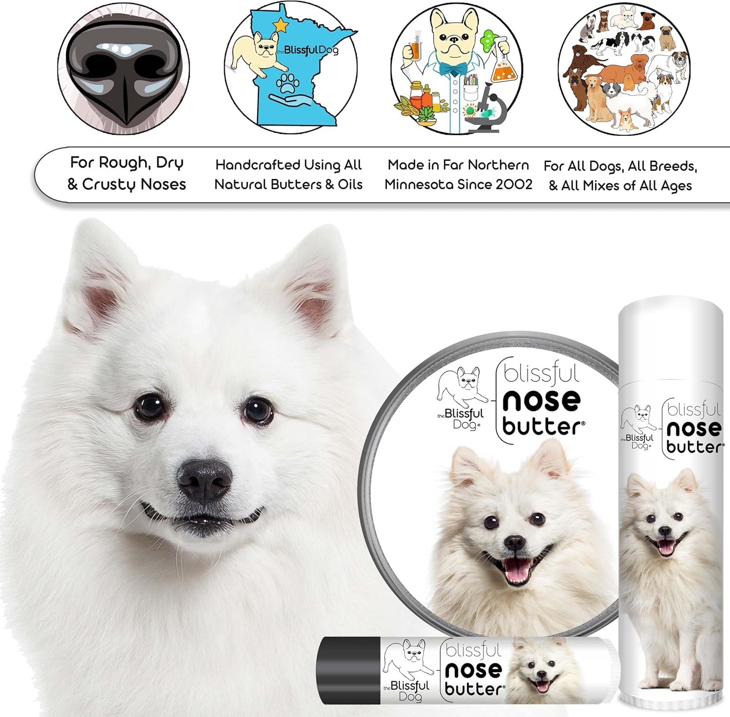 The Blissful Dog American Eskimo Nose Butter for Dry, Cracked Skin, Lick-Safe Dog Nose Balm with Moisturizing Shea Butter, Almond, Olive, and Essential Oils, Pet Supplies, Uncented, 0.50 oz. - Pet Explorer