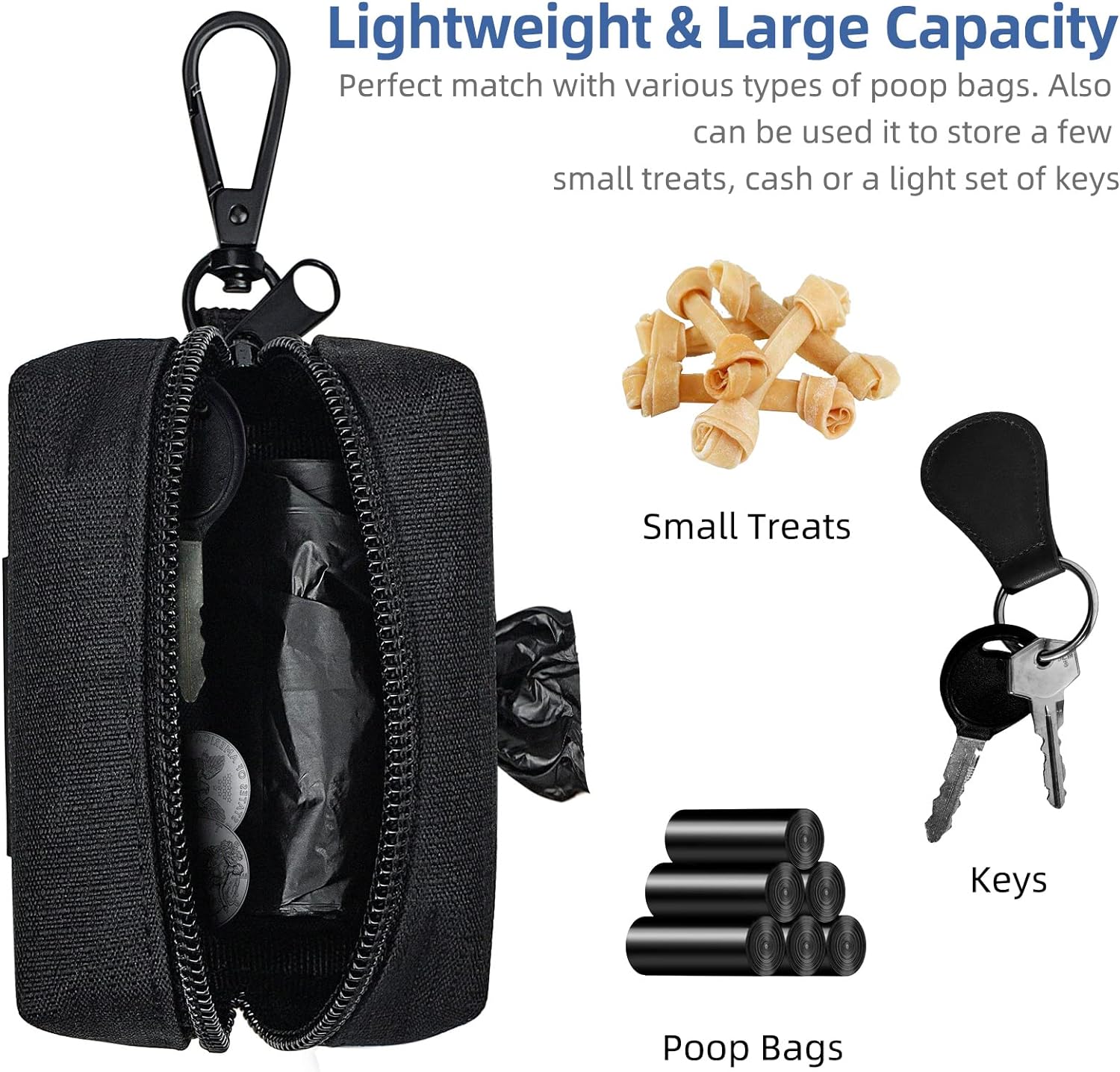 PuppyDoggy Dog Poop Bag Holder for Leash Black Waste Bag Dispenser with 1 Roll of Poop Bags for Leash Accessory Bicycle - Pet Explorer