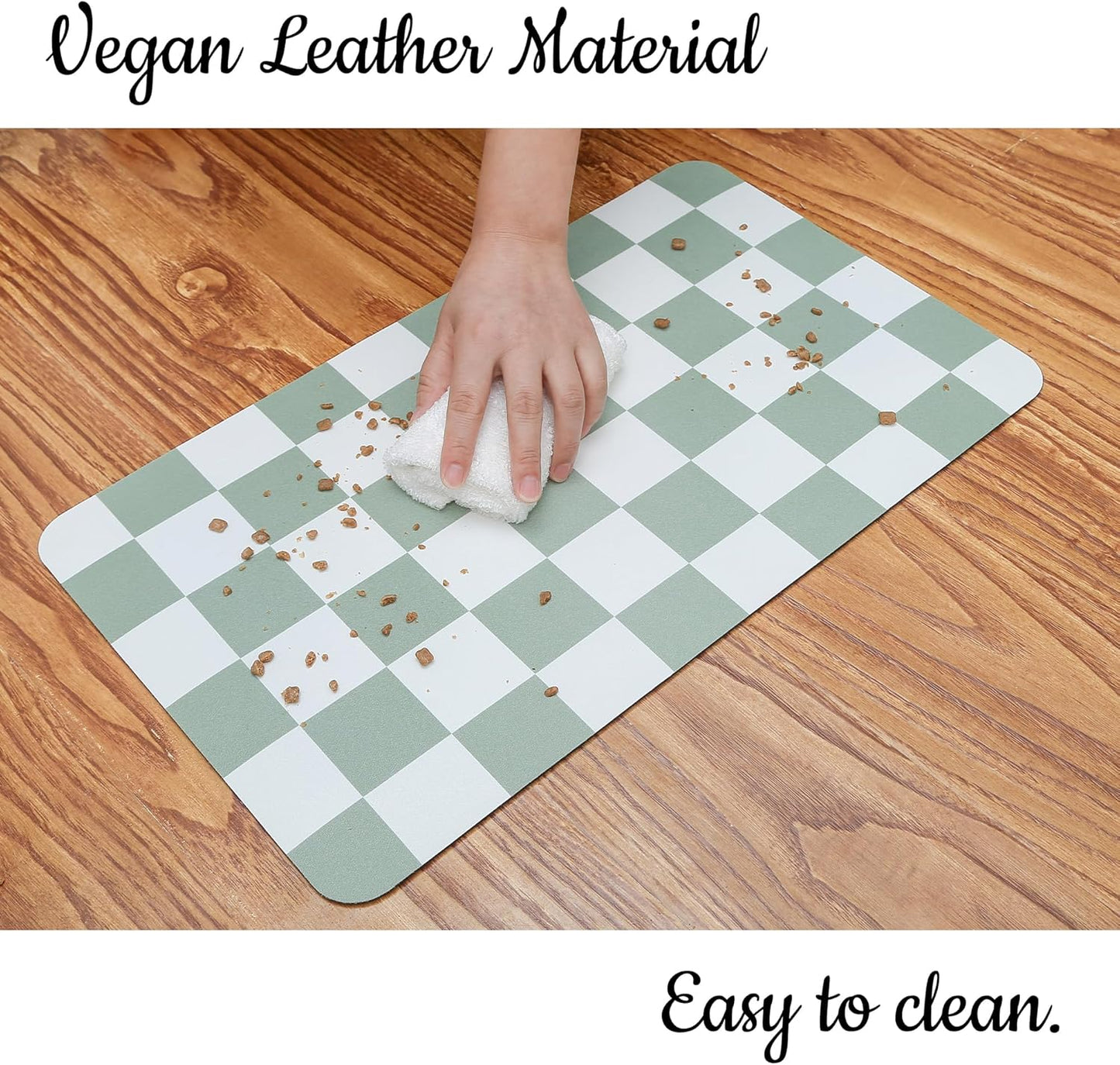 Ralxion Checkered Dog Feeding Mat, Absorbent Mats for Dog Food and Water Bowl, Dispenser, Modern Aesthetic Sage Green Checkerboard Pet Placemat for Dogs, Cats, Puppy, 16" X24”