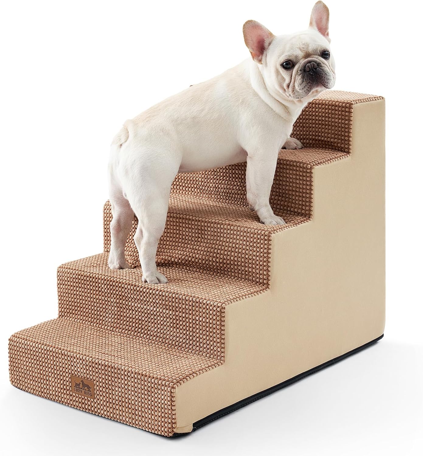 Dog Stairs for Small Dogs, 5 Tier Wider Pet Stairs for High Beds, 23.6" H Non-Slip Dog Steps for Old Cats, Puppies, Small Medium Dogs, 29.5x19.7x23.6 inch, Light Brown - Pet Explorer