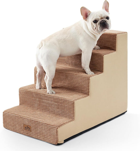 Dog Stairs for Small Dogs, 5 Tier Wider Pet Stairs for High Beds, 23.6" H Non-Slip Dog Steps for Old Cats, Puppies, Small Medium Dogs, 29.5x19.7x23.6 inch, Light Brown - Pet Explorer