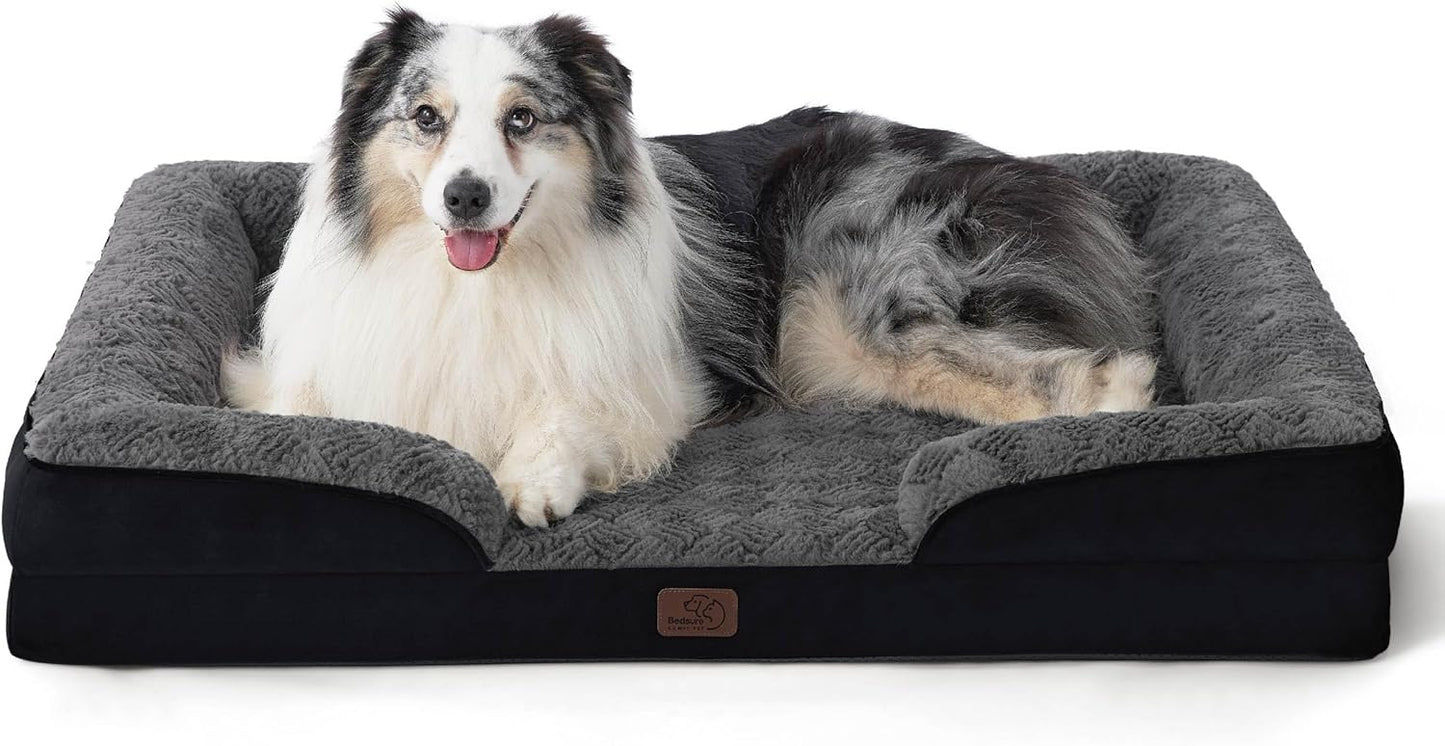 Bedsure XL Orthopedic Dog Bed for Extra Large Dogs - Washable XLarge Dog Cat Bed Waterproof, Comfort Dogs Couch Sofa with Washable Removable Cover, Pet Bed with Nonskid Bottom, Plush-Black, 42" - Pet Explorer