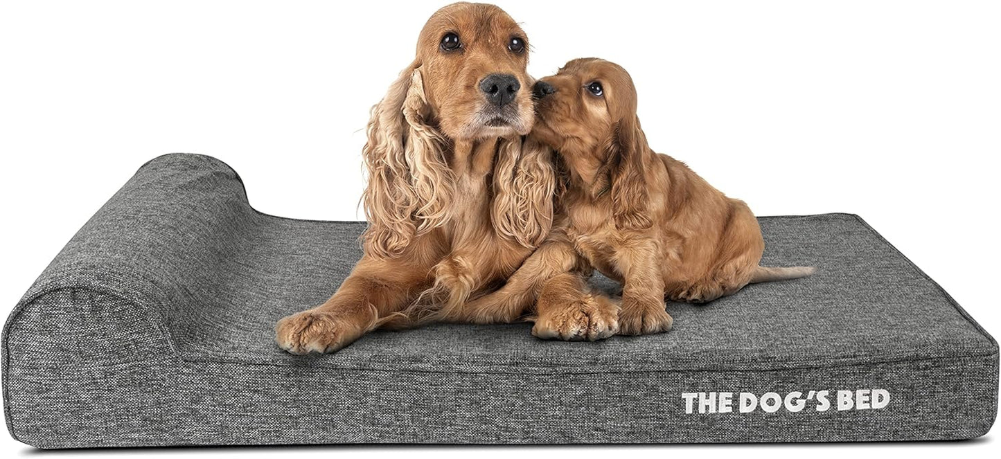 The Dog’s Bed Orthopedic Headrest Dog Bed, Large Grey Linen 40x25, Memory Foam, Pain Relief for Arthritis, Hip & Elbow Dysplasia, Post Surgery, Lameness, Veterinary Approved, Waterproof Washable Cover - Pet Explorer
