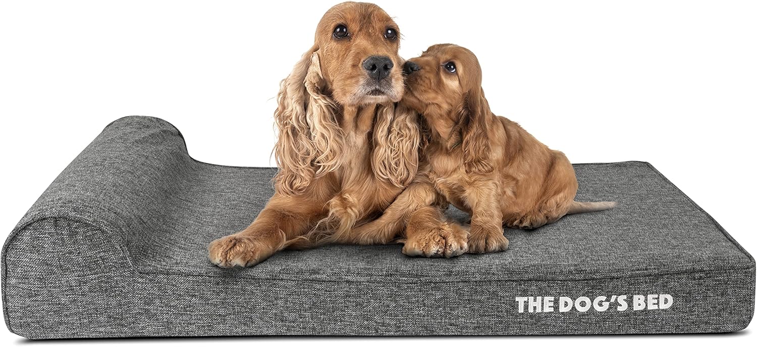 The Dog’s Bed Orthopedic Headrest Dog Bed, Large Grey Linen 40x25, Memory Foam, Pain Relief for Arthritis, Hip & Elbow Dysplasia, Post Surgery, Lameness, Veterinary Approved, Waterproof Washable Cover - Pet Explorer