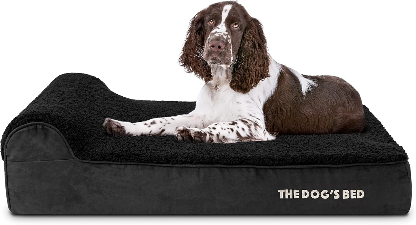 The Dog’s Bed Orthopedic Headrest Dog Bed Large Black Plush 40x25, Memory Foam, Pain Relief for Arthritis, Hip & Elbow Dysplasia, Post Surgery, Lameness, Veterinary Approved, Waterproof Washable Cover - Pet Explorer