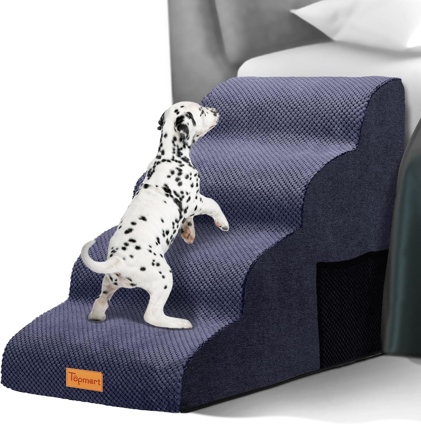 Topmart High Density Foam Dog Steps 4 Tiers,Extra Wide Deep Pet Steps,Non-Slip Dog Stairs Ramp for Bed,Soft Foam Cat Ladder,Best for Older Injured,Older Pets,Cats with Joint Pain - Pet Explorer