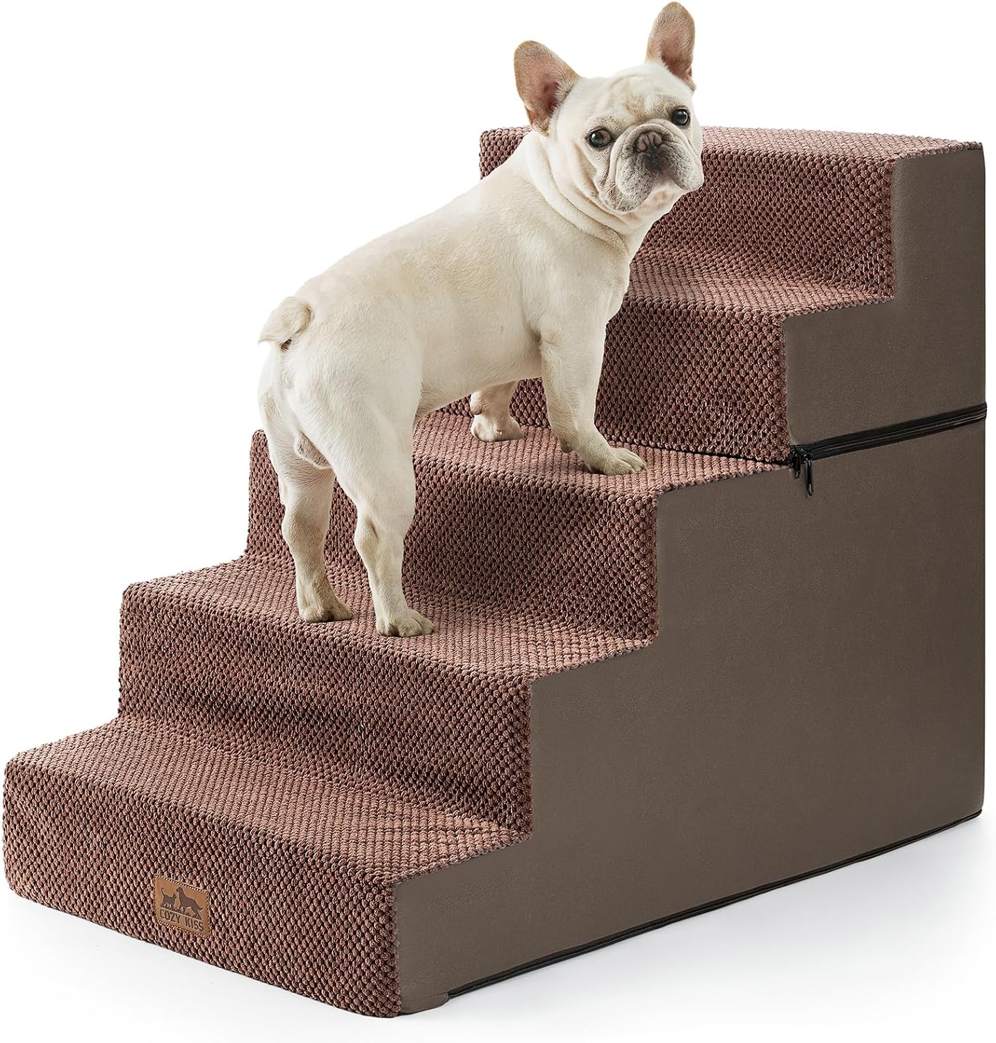 Dog Stairs for Small Dogs, 5 Tier Removable Wider Pet Stairs for Couch and Bed, 23.6" H Non-Slip Dog Steps for Puppies and Old Cats with Support Board, 29.5x19.7x23.6 inch, Brown - Pet Explorer
