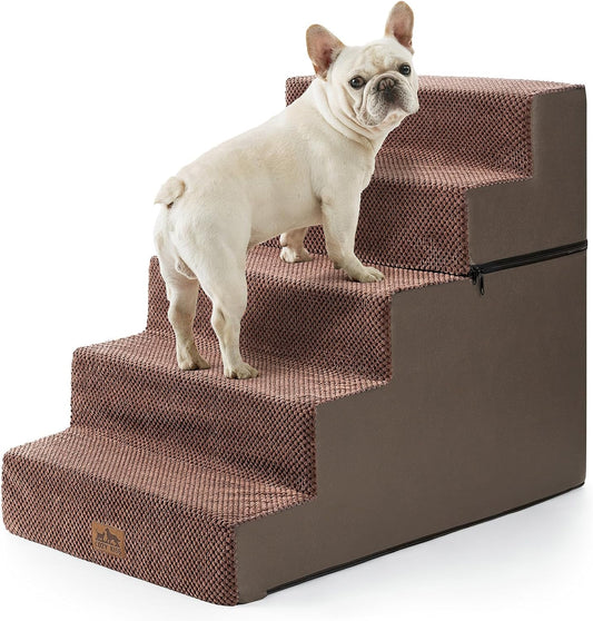 Dog Stairs for Small Dogs, 5 Tier Removable Wider Pet Stairs for Couch and Bed, 23.6" H Non-Slip Dog Steps for Puppies and Old Cats with Support Board, 29.5x19.7x23.6 inch, Brown - Pet Explorer