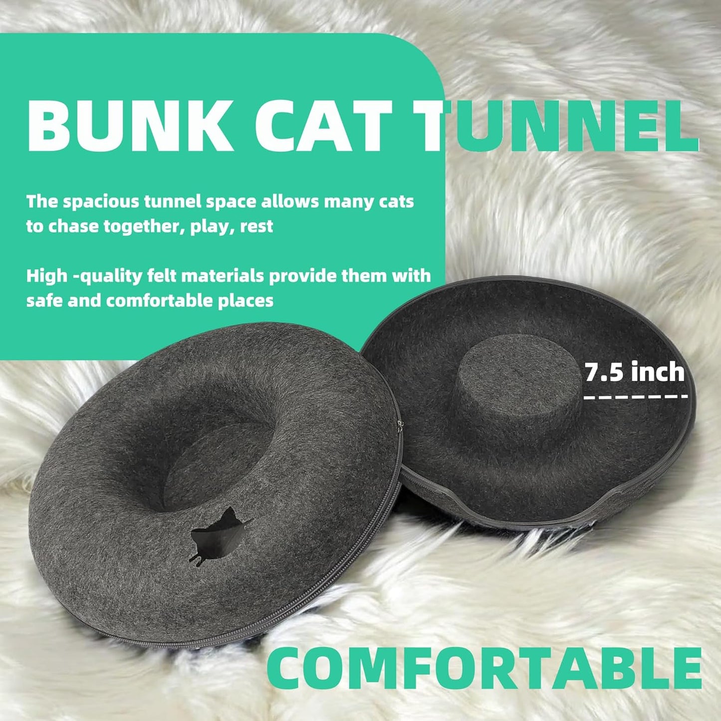 Donut Cat Tunnel Bed Peekaboo Cat Cave for Large Cats Up to 30 Lbs, Kitty Interactive Playing Tent House for Multiple Cats,Detachable,Scratch Resistant (Deep Gray, Large - 24 Inch Diameter) - Pet Explorer