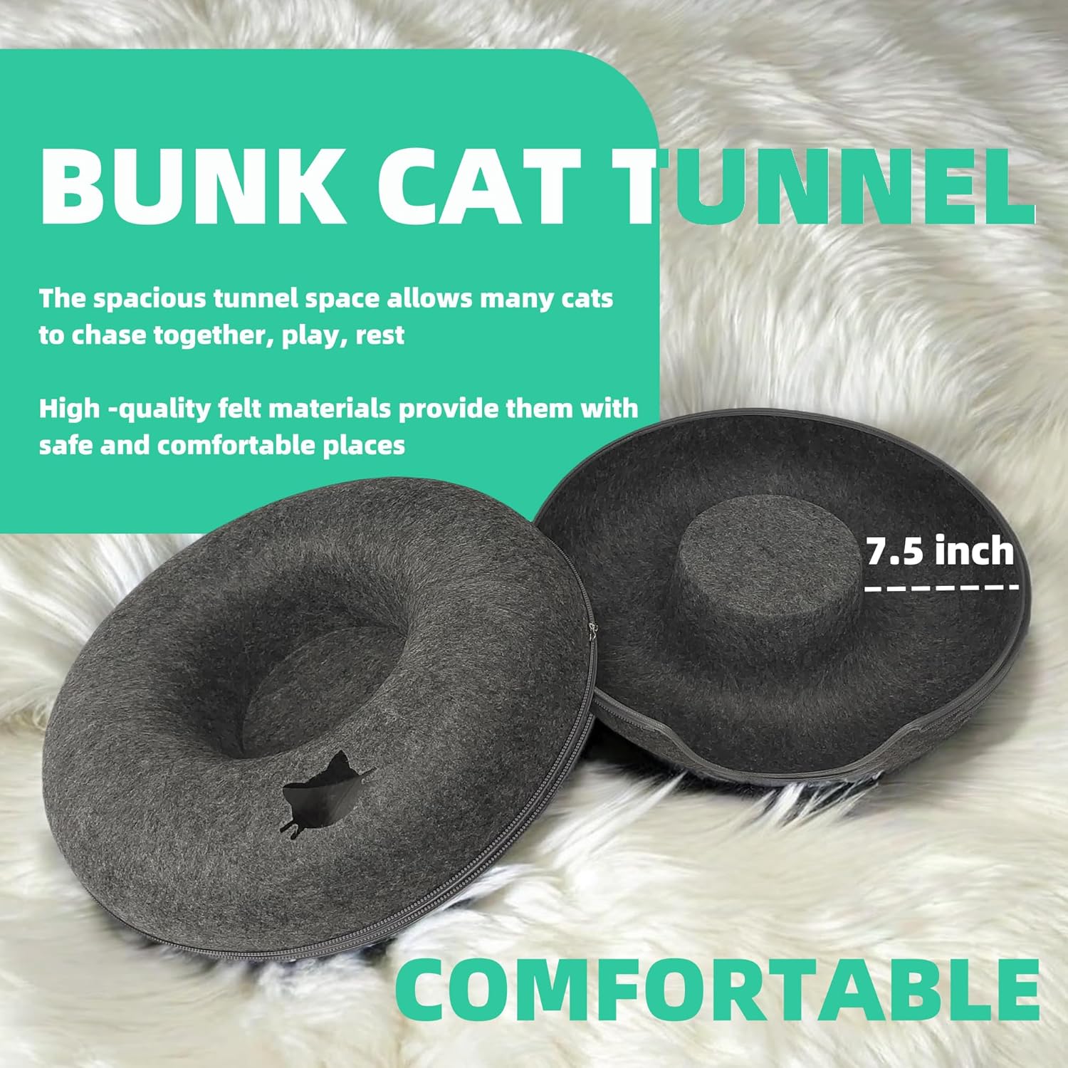 Donut Cat Tunnel Bed Peekaboo Cat Cave for Large Cats Up to 30 Lbs, Kitty Interactive Playing Tent House for Multiple Cats,Detachable,Scratch Resistant (Deep Gray, Large - 24 Inch Diameter) - Pet Explorer