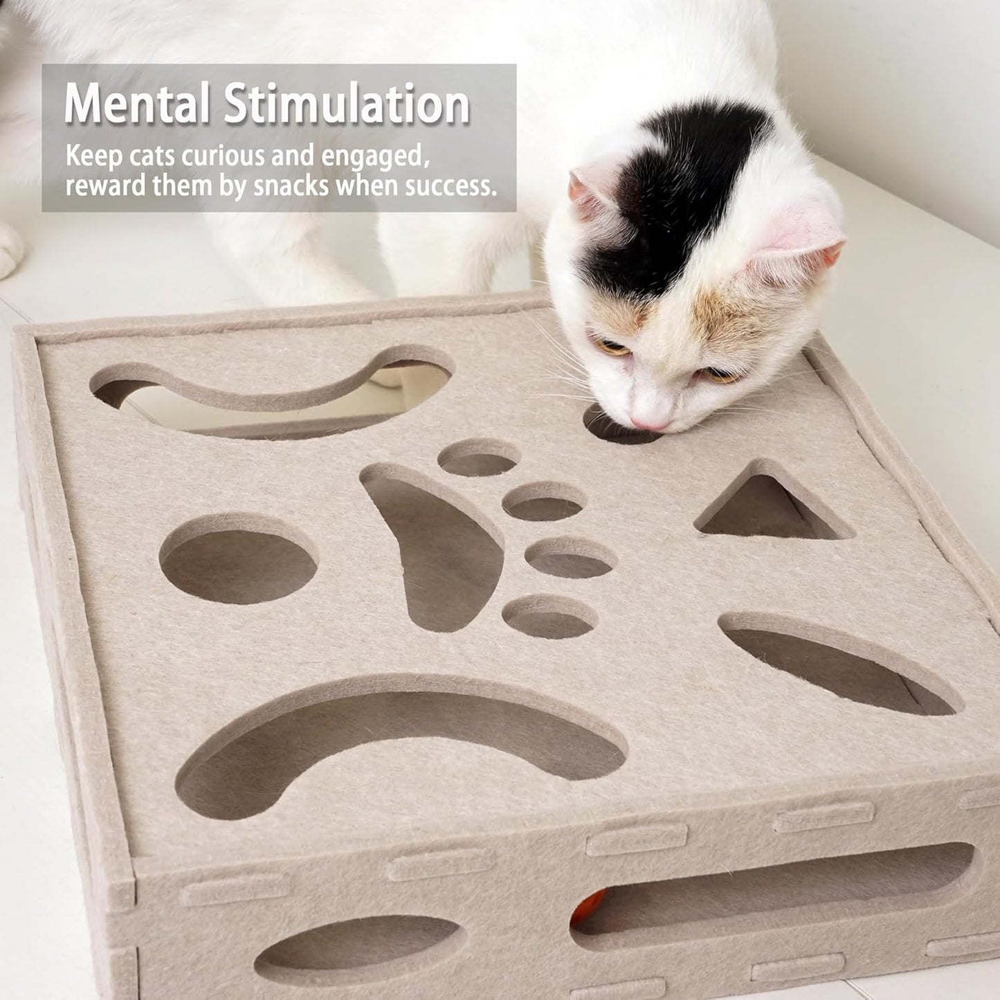 PETKARAY Felt Cat Puzzle Toy, Interactive Cat Toys for Indoor Cats, Interactive Maze for Kitten Felt Puzzle Box with Ball, Beige - Pet Explorer