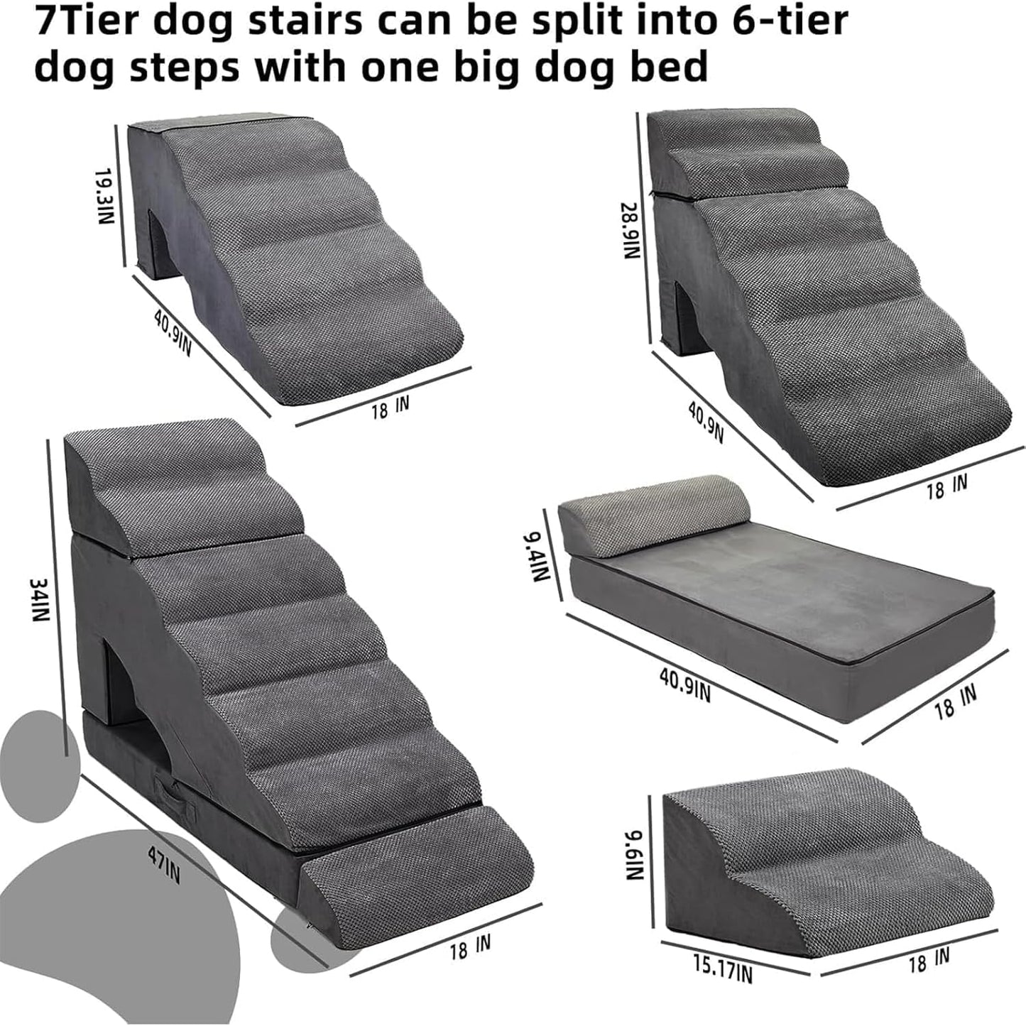 Foam Dog Stairs & Steps Ramps for High Beds 30-36 inches High Tall Large Dogs, LitaiL 7 Step Pet Stairs Steps for High Beds 30 inch Small Dogs, Non-Slip Dog Ramps for Bed - Pet Explorer