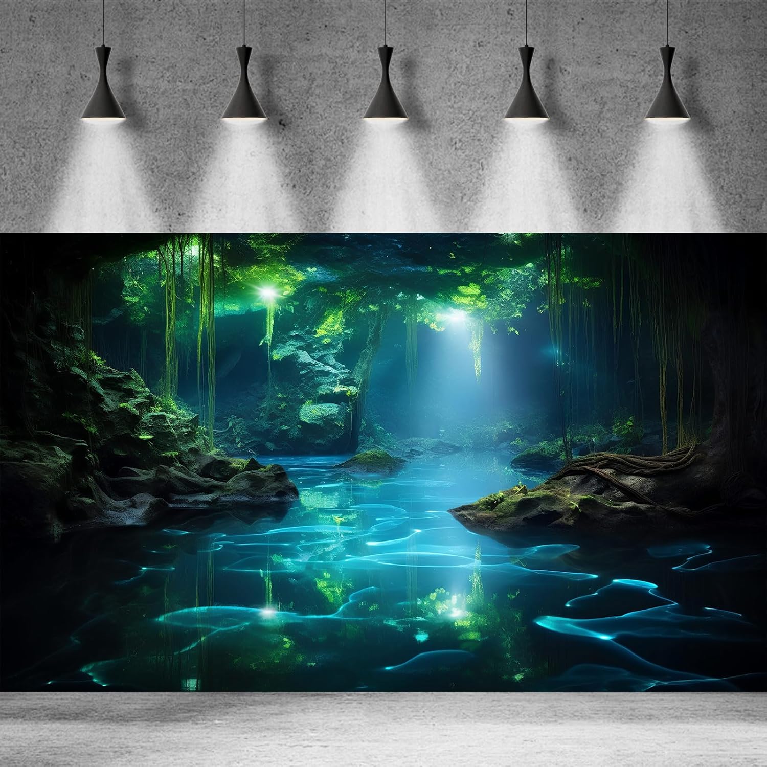 Cave Aquarium Background Underwater Cave with Light Beam Tranquil Stream Terrarium Background Mysterious Elegant Fantasy Tropical Plants Fish Tank Backdrop Wallpaper Poster Decorations Vinyl 24x12in - Pet Explorer