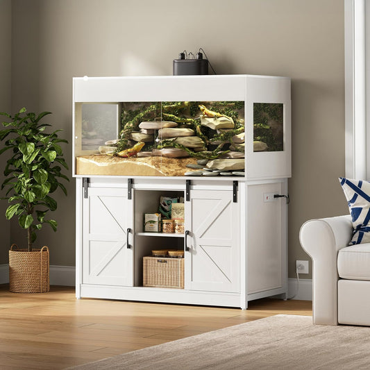 120 Gallon Reptile Terrarium with Stand, 4x2x2 Bearded Dragon Enclosure for Snakes Lizards, Large Vivarium Tank with Storage Cabinet, Acrylic Doors, Mesh Lid, Power Outlet White PX04RTWW - Pet Explorer