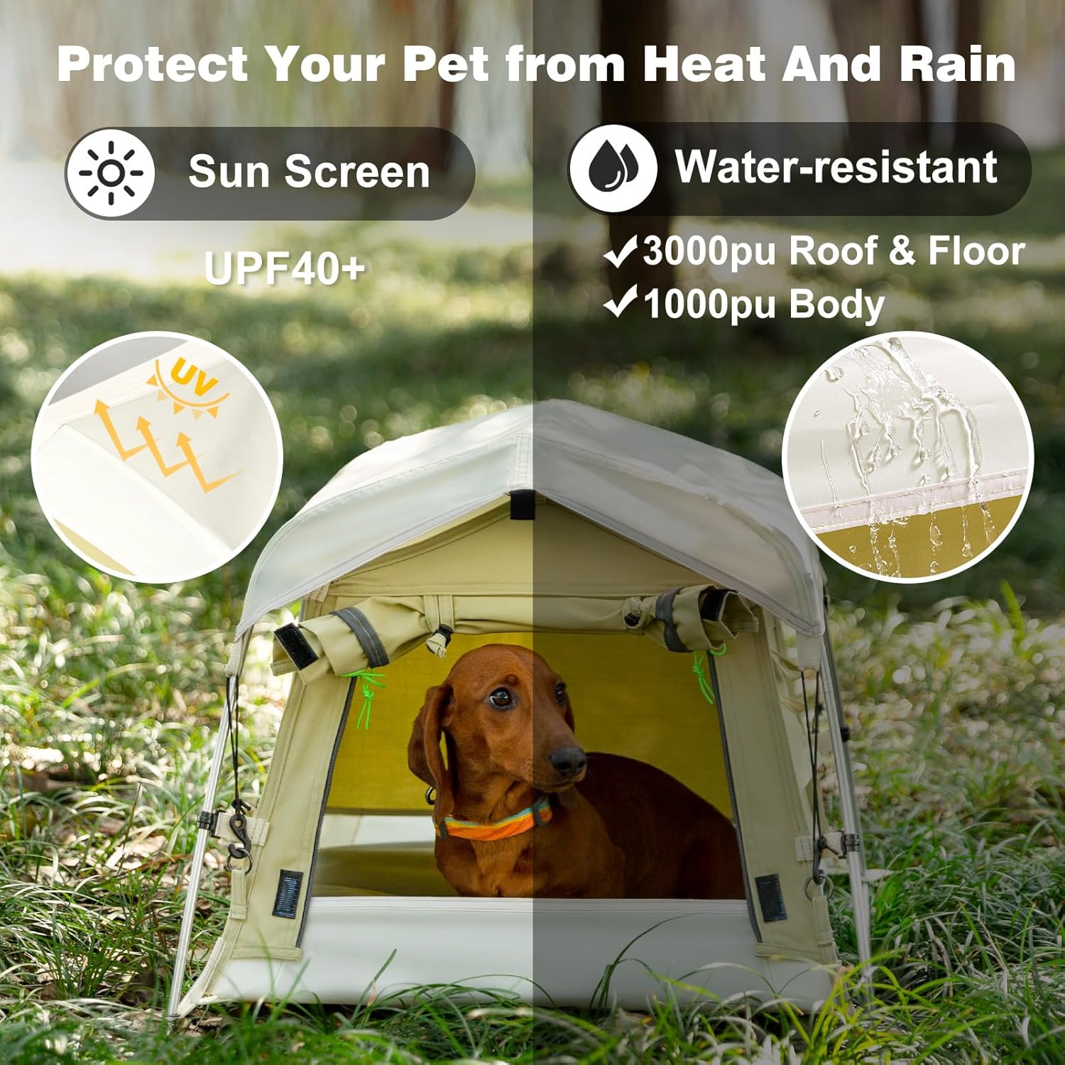 Dog Tent Cotton Fabric, Aluminum Poles and Camping Mat, Outdoor Weatherproof, Dog House Outdoor, Breathable with 2 Side Windows, Portable and Collapsible (Green, Small) - Pet Explorer