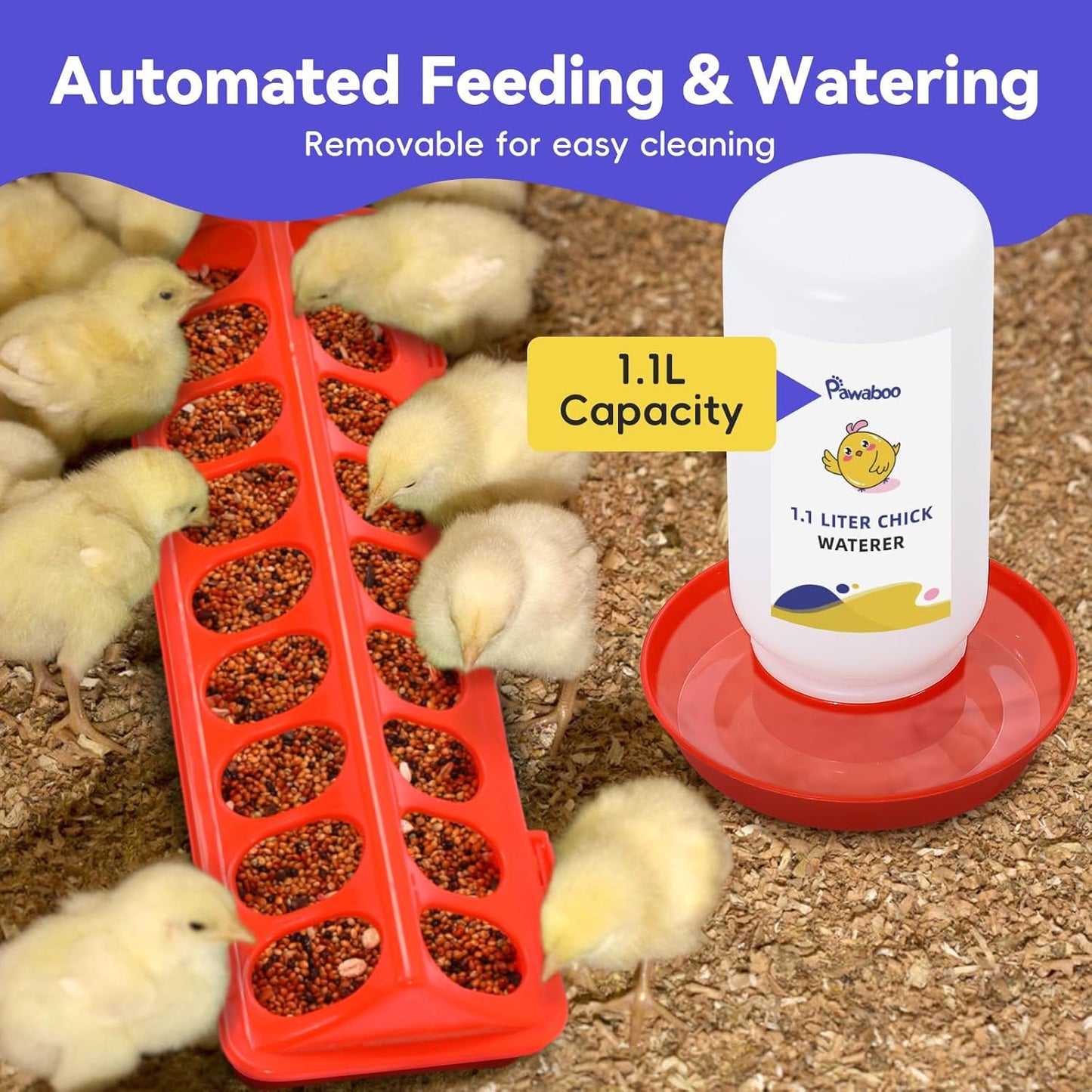 Pawaboo 5-in-1 Chicken Brooder Box for Chick Starter Kit, Includes Pet Cage Tent, Chicks Perch, Chicks Feeder, 1.1L Chick Waterer, Baby Chicken Supplies (Brooder Set), Gray