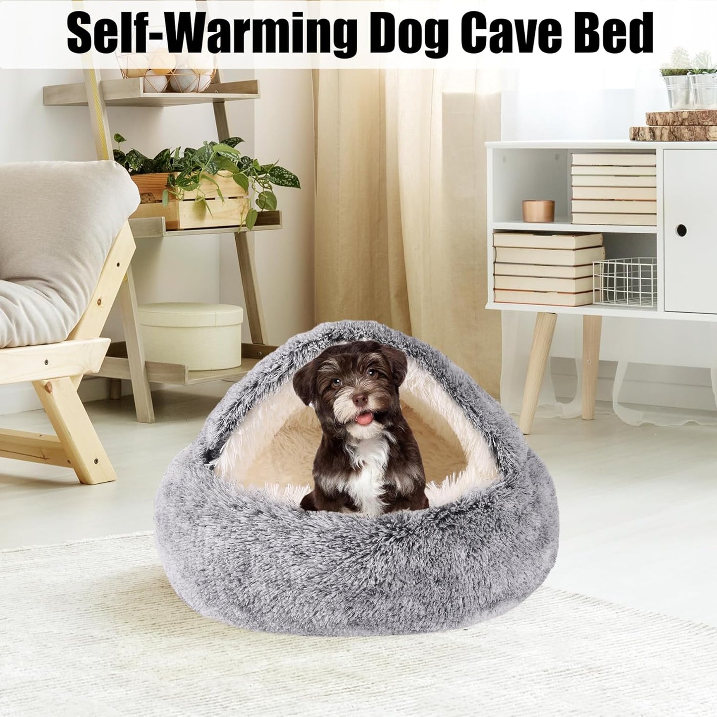 HYQ Small Dog Bed with Cover Cave, Cat Beds for Indoor Cats Washable, Cozy Cat Cave Bed, Round Puppy Bed with Hooded Cover, Dog Beds for Small Dogs with Anti-Slip Bottom (Grey, 20×20 Inch) - Pet Explorer