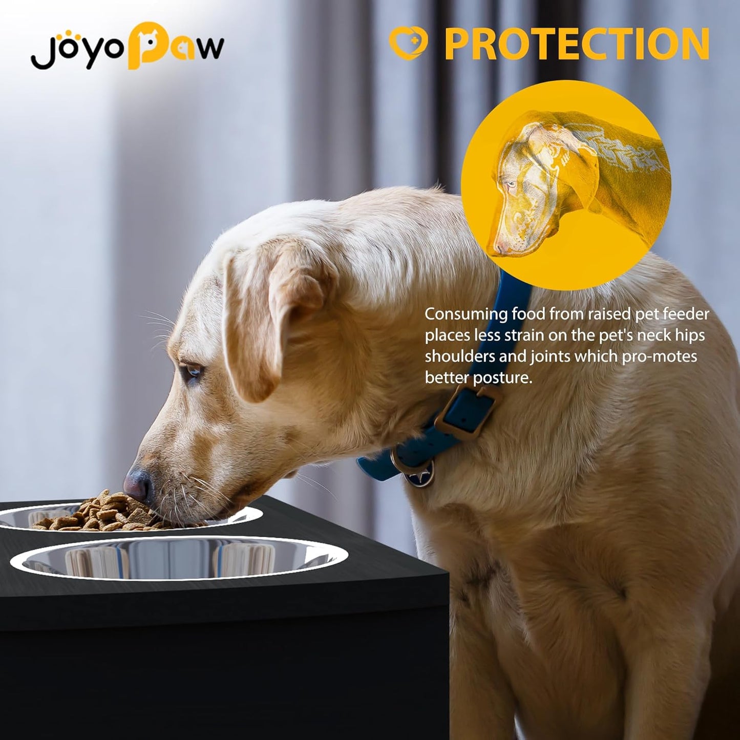 Elevated Dog Bowls, Bamboo Raised Dog Bowl for Large Dogs & Medium Dogs, with 2 Stainless Steel Bowls (10'' Tall–48 oz Bowl) - Pet Explorer