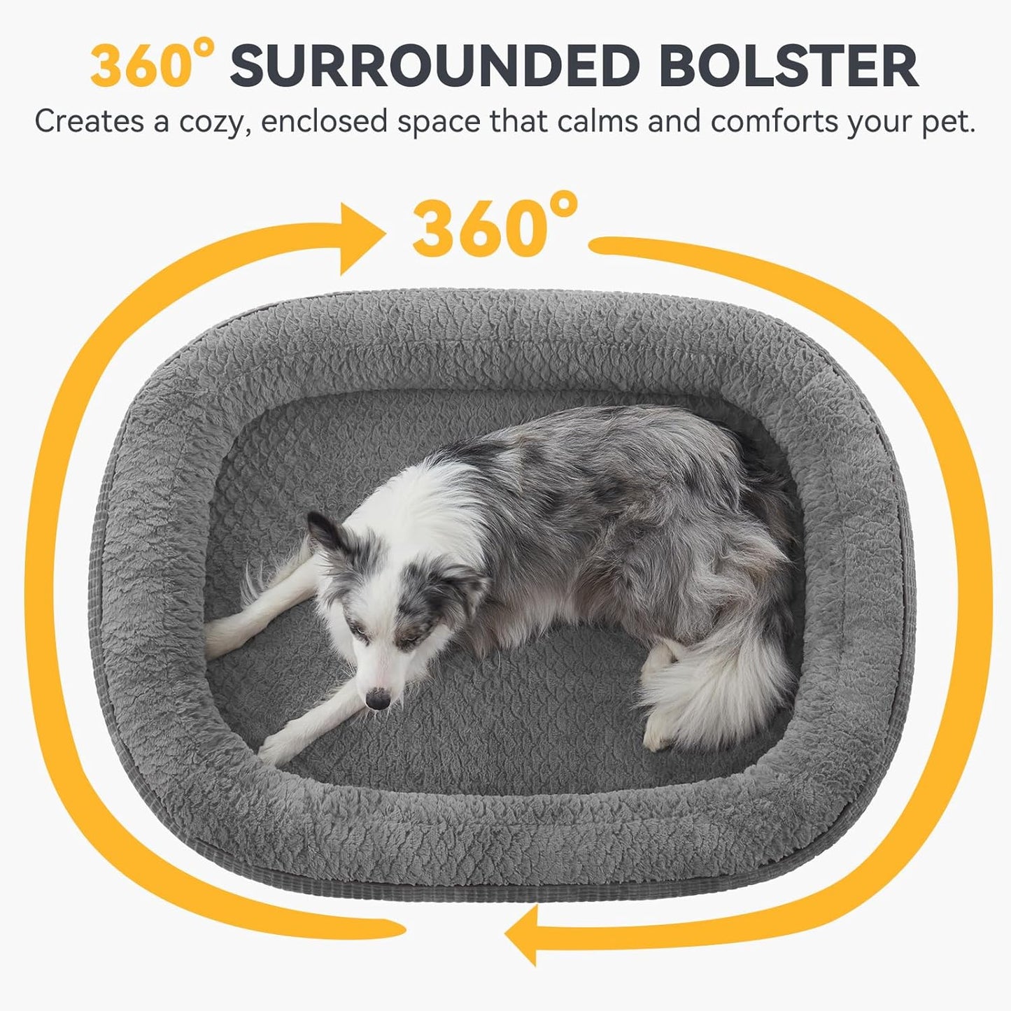 JOEJOY Orthopedic Dog Bed for Extra Large Dogs, Egg-Crate Memory Foam Pet Bed with Bolster Sides, Waterproof Lining, Removable Washable Cover & Non-Slip Bottom, Grey - Pet Explorer