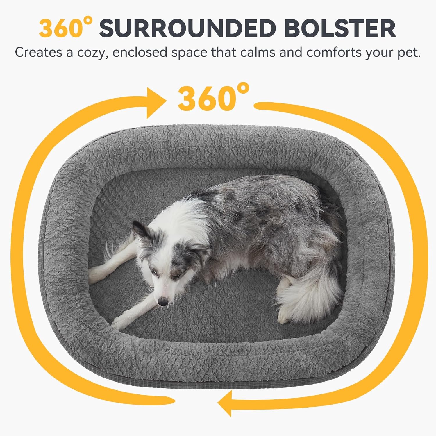 JOEJOY Orthopedic Dog Beds Large Sized Dog, XL Egg-Crate Memory Foam Pet Couch Bed with Bolster Sides, Waterproof Lining, Removable Washable Cover & Non-Slip Bottom, Grey - Pet Explorer