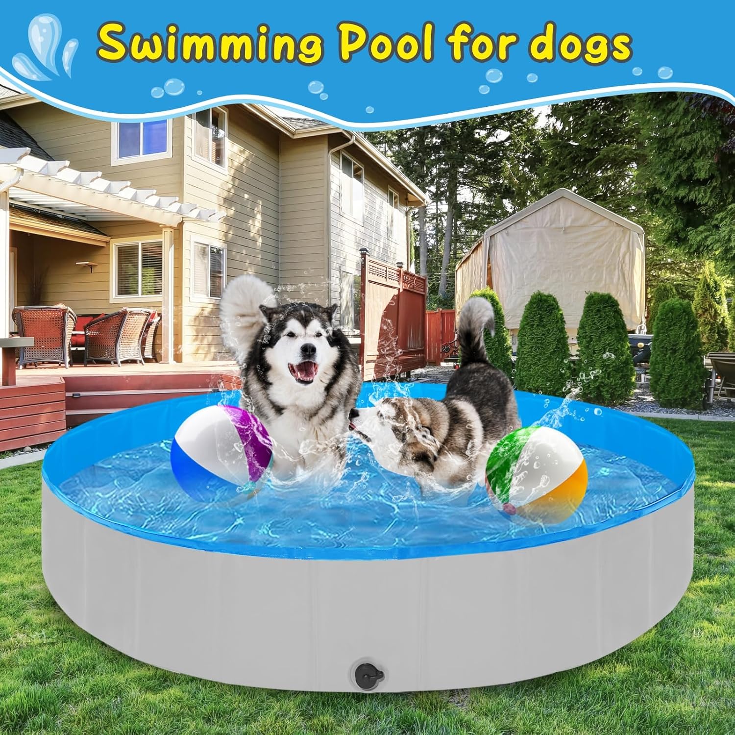 Foldable Dog Pool, 63" Kiddie Pool Hard Plastic, Portable Dog Swimming Pool for Large Dogs, Collapsible Pet Wading Pool & Bath Tub Outdoor Kids Pool Anti-Slip - Pet Explorer